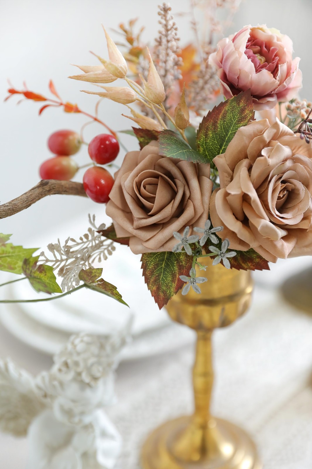 Artificial Flowers Combo Box Set Dusty Coffee Color Flower Leaf with Stems for D