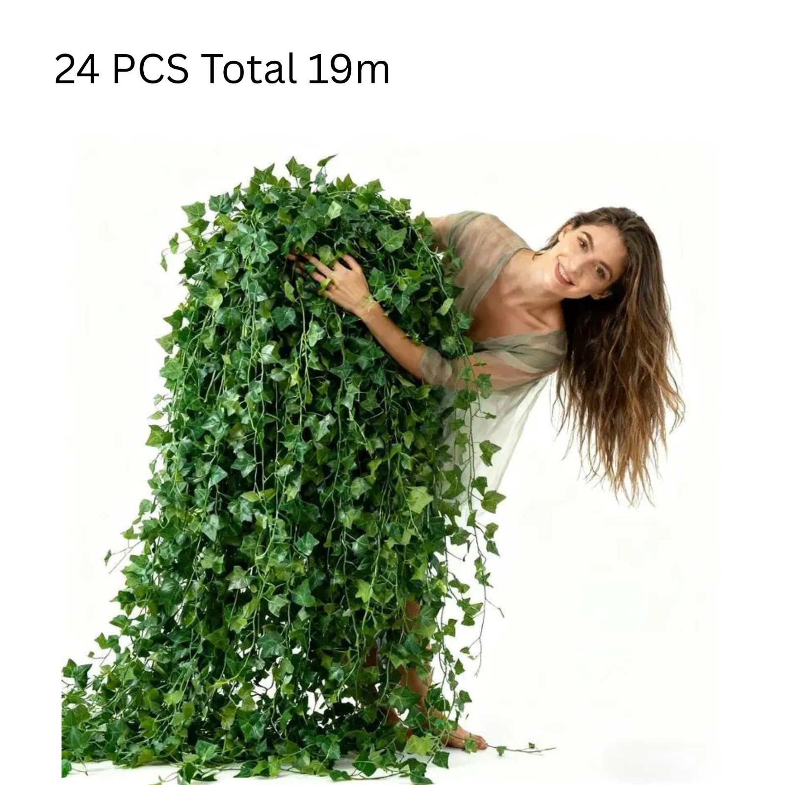 24PCS Artificial Ivy Garland 19m Green Vine Leaves Wedding Party Wall Decor