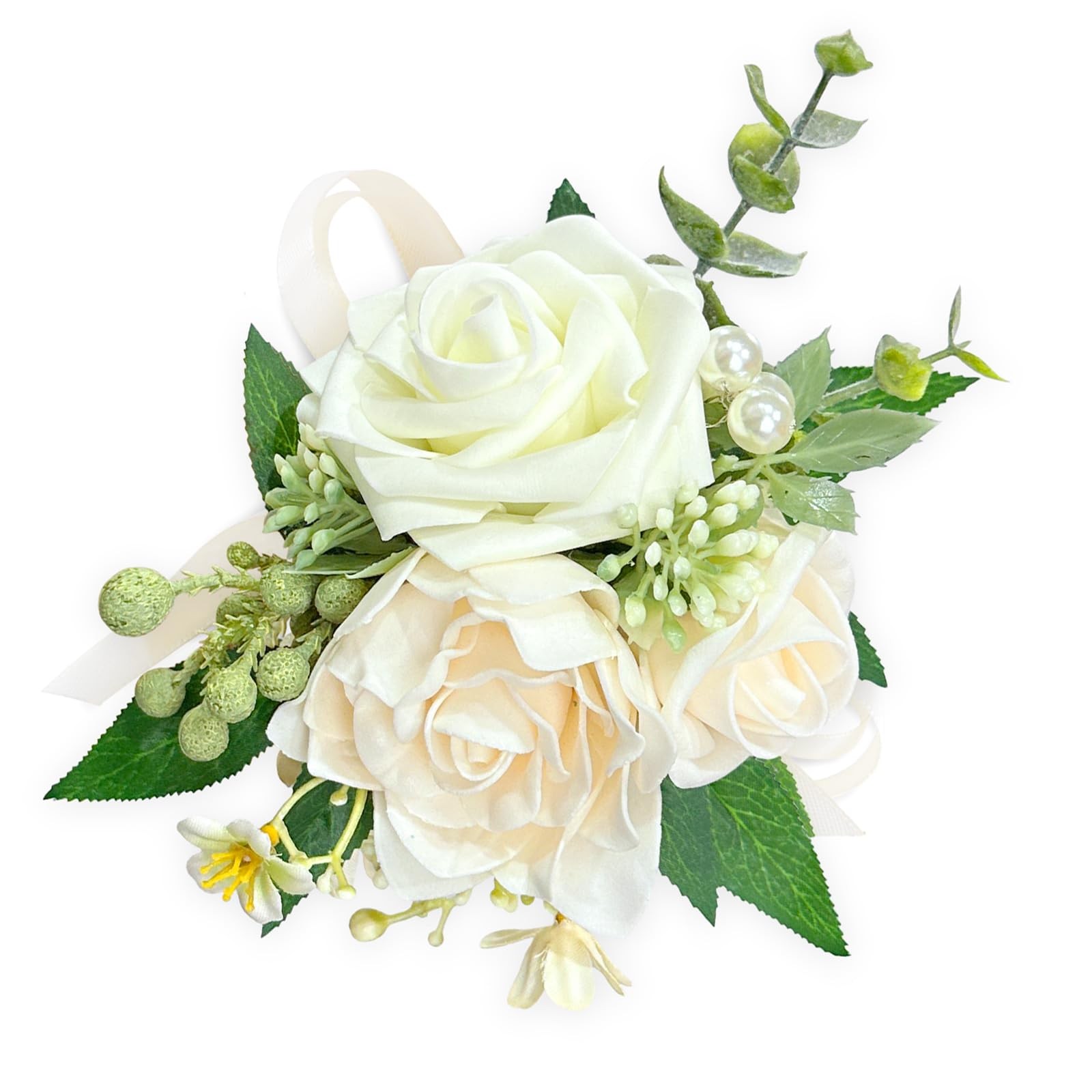 Ivory Rose Wrist Corsages White Flower Bridal Wristband Wedding Decor 6 PCS