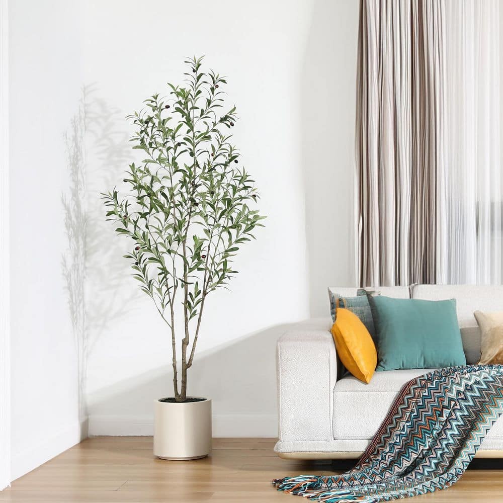 DR.Planzen 6 ft. Artificial Olive Tree, White Planter, Large Faux Silk Tree