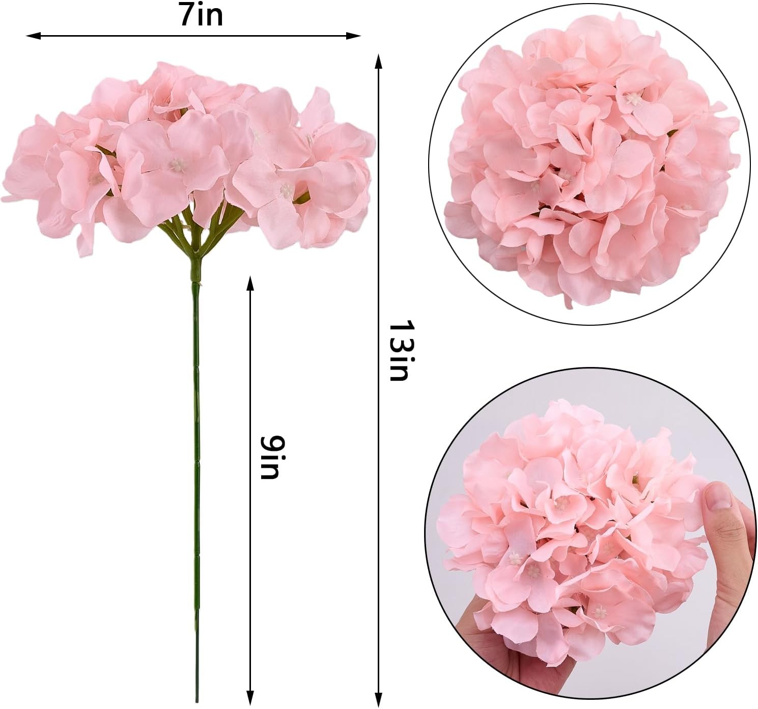 10Pcs Artificial Hydrangea Flowers Blush Heads Fake Hydrangea Silk Flowers