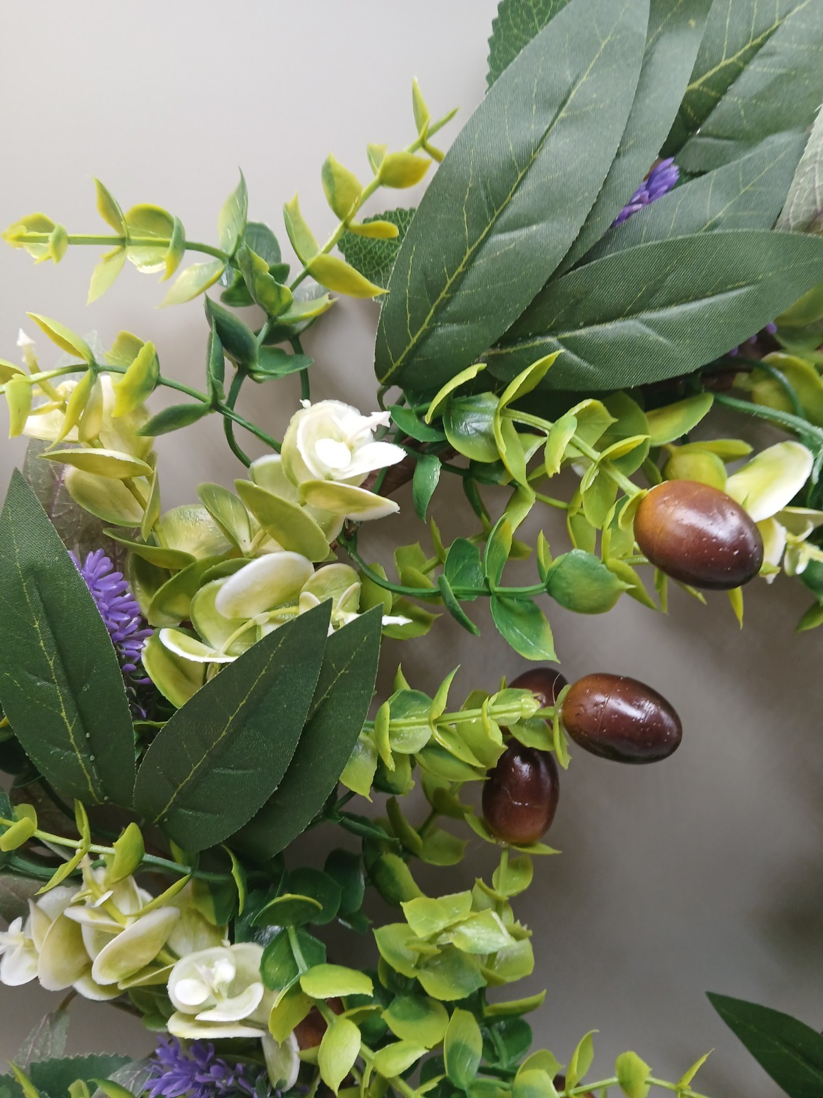 Lavendar And Olive Faux Greenery Wreath, Farmhouse Olive Leaf Wreath/Candle Ring
