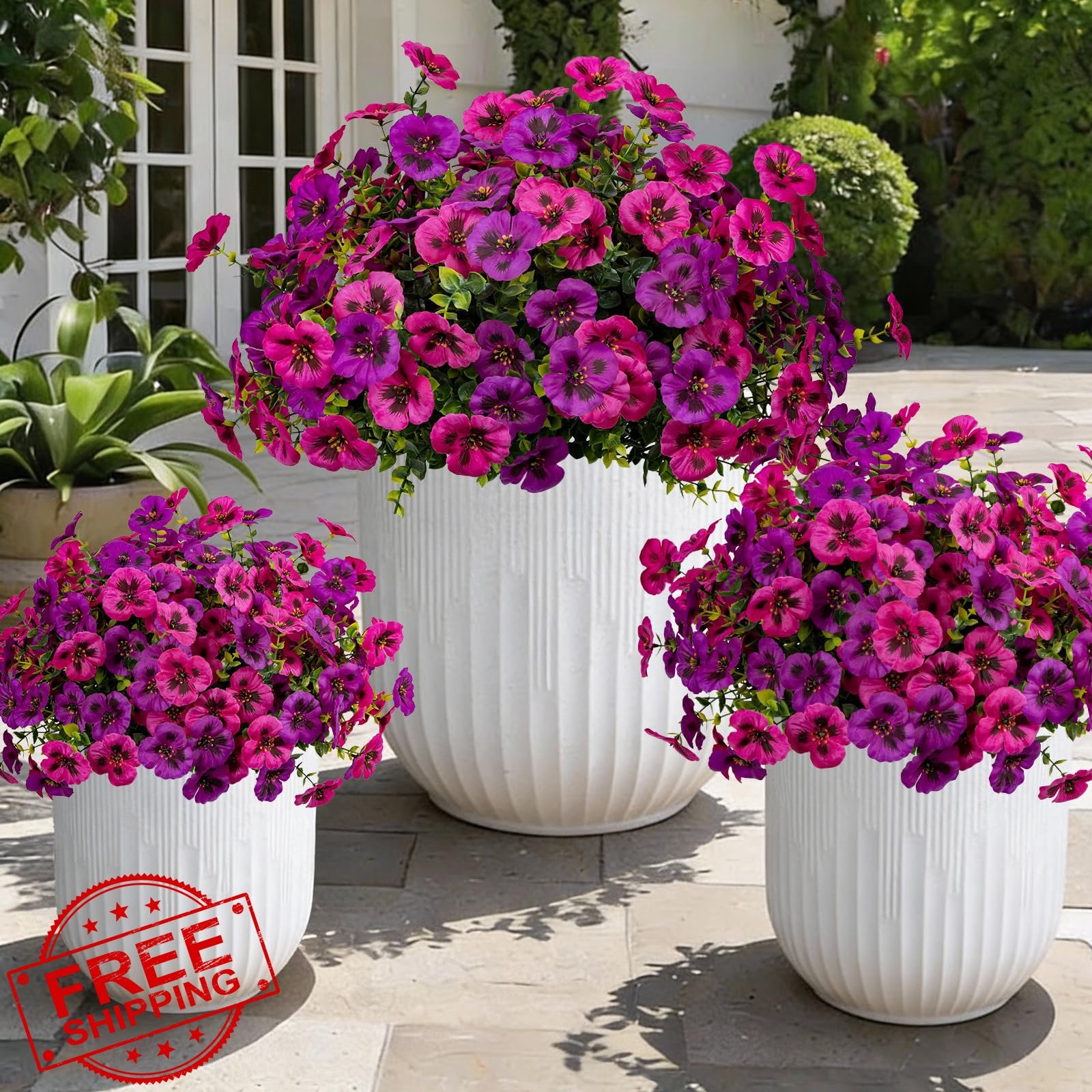 StyleNest Light Purple Fuchsia Pansies, 12pc Outdoor Artificial Flowers