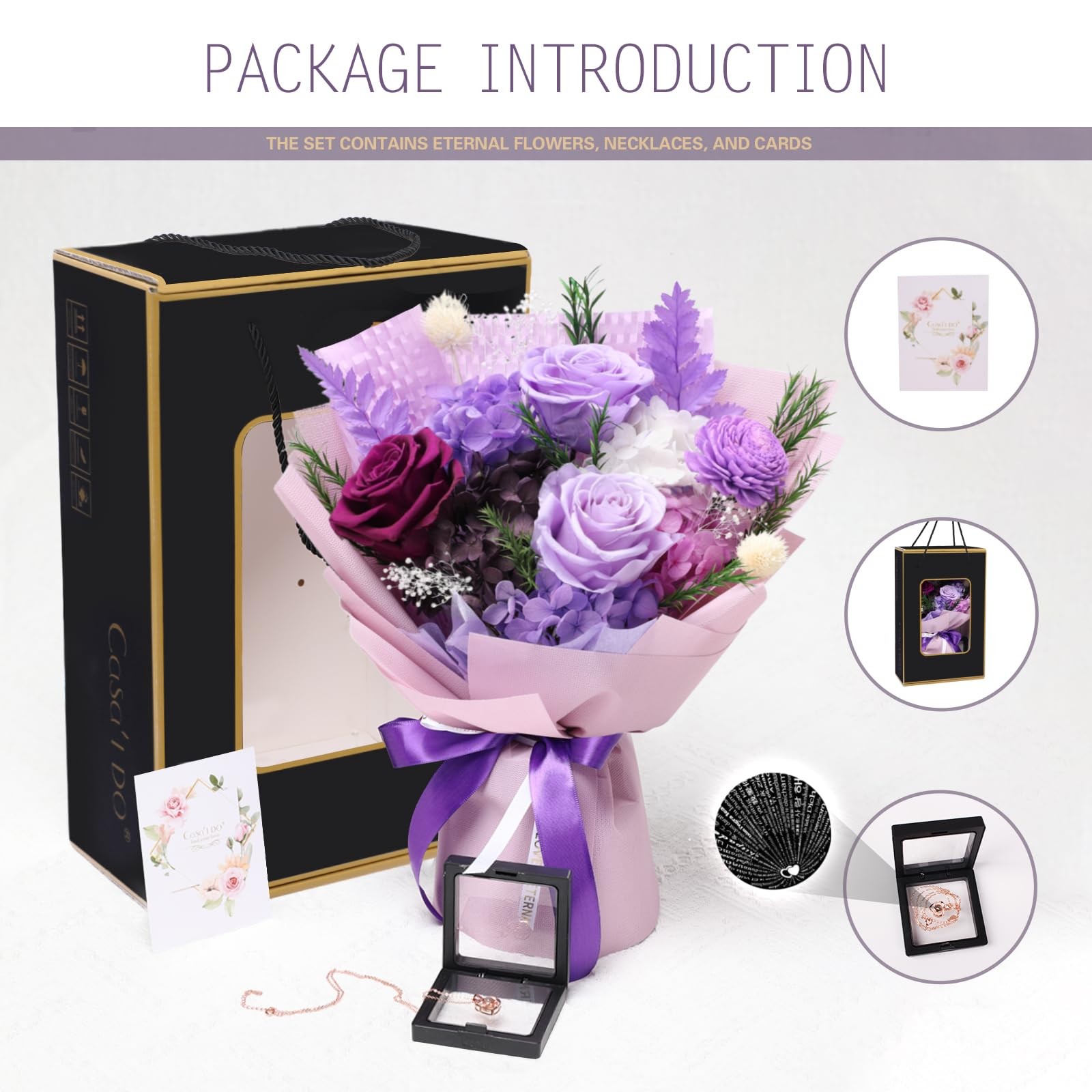 Preserved Flowers for Delivery, Mothers Day Purple Flower Bouquets with Neckl…