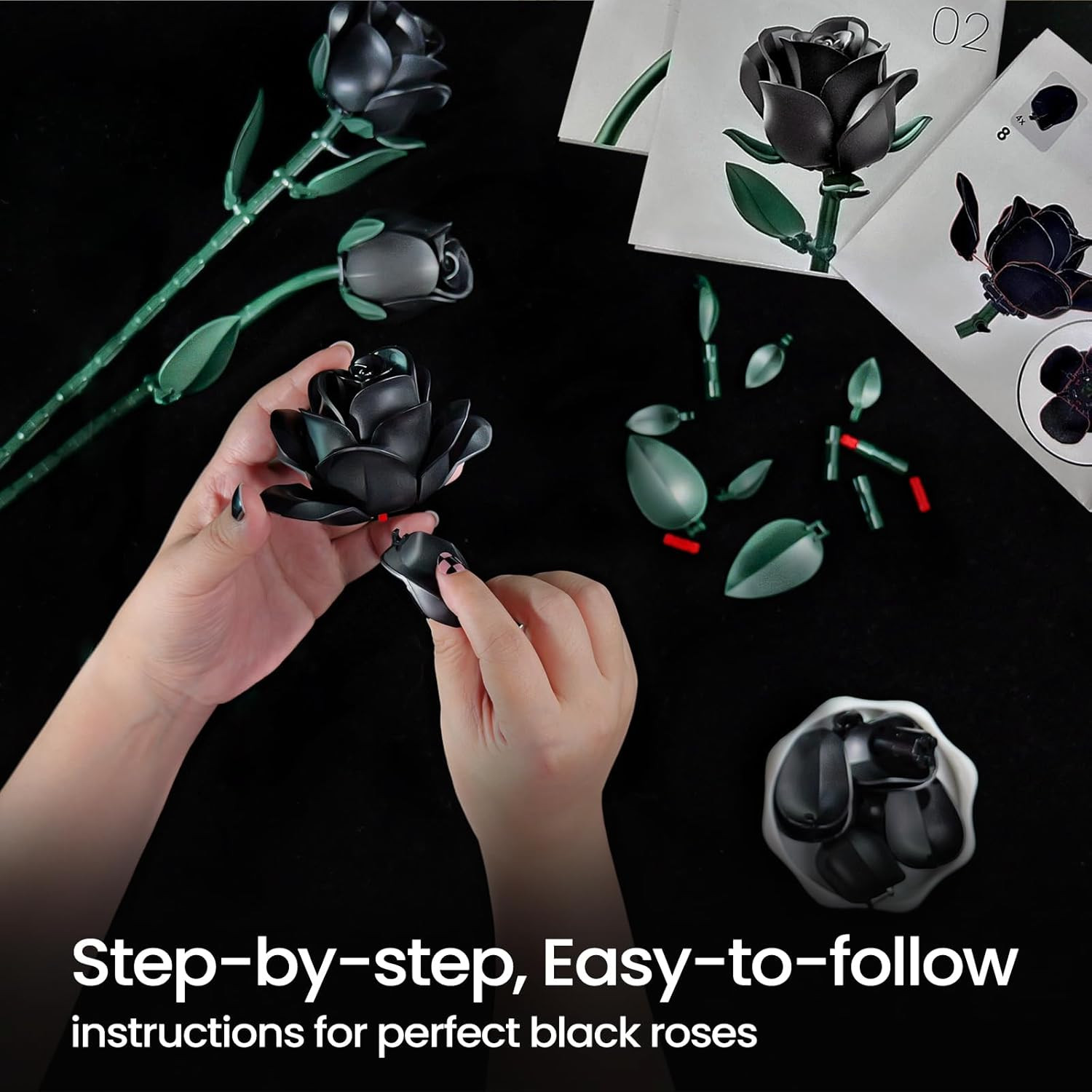 Black Roses Flower Building Set – 3Pack, Gift for Mother Day Mom/Her/Girlfriend/