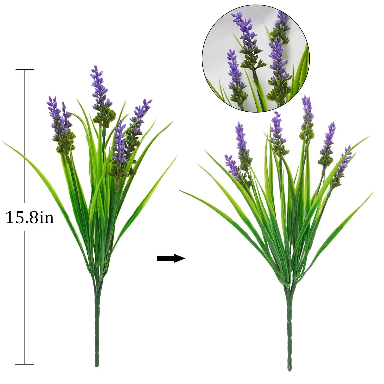 New 40 Bundles Artificial Plants Outdoor Fake Monkey Grass with Lavender Flowers