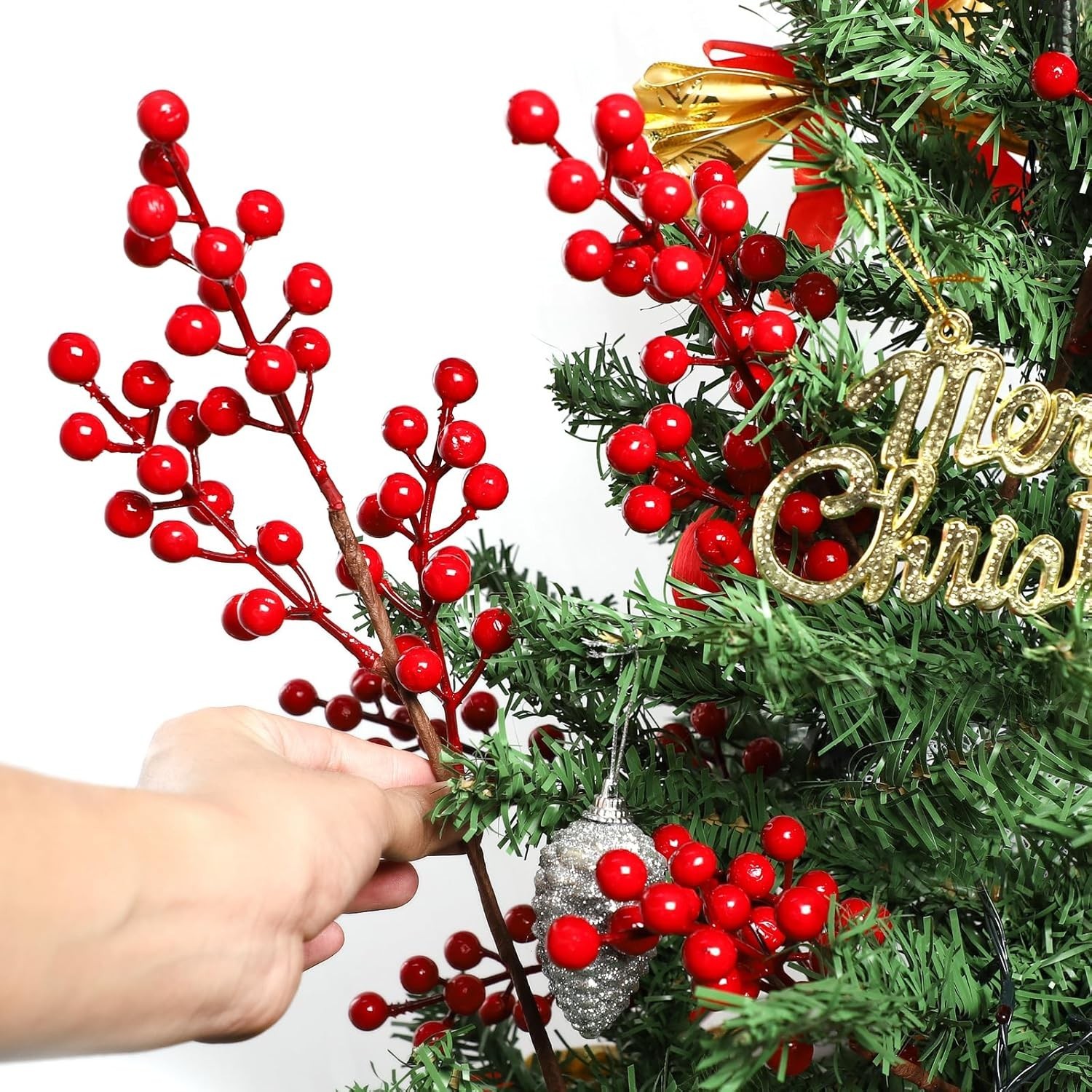 12 Pcs Artificial Red Berries Stems 13.5″ Waterproof Berry Branches for Home …