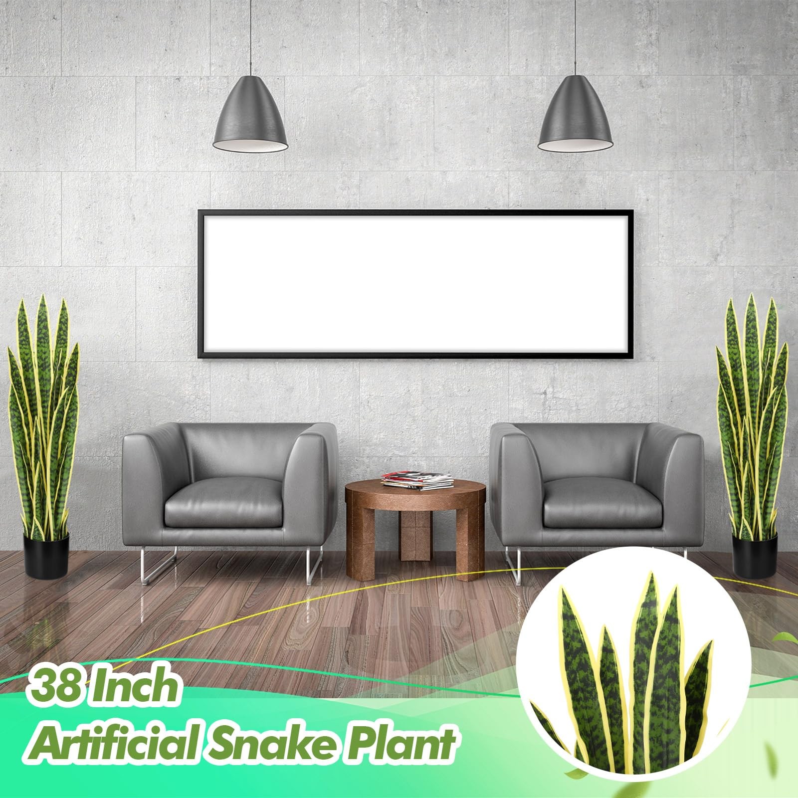 Crowye 2 Pack 3.15 Ft Tall Artificial Snake Plant Faux Sansevieria Plant Larg…