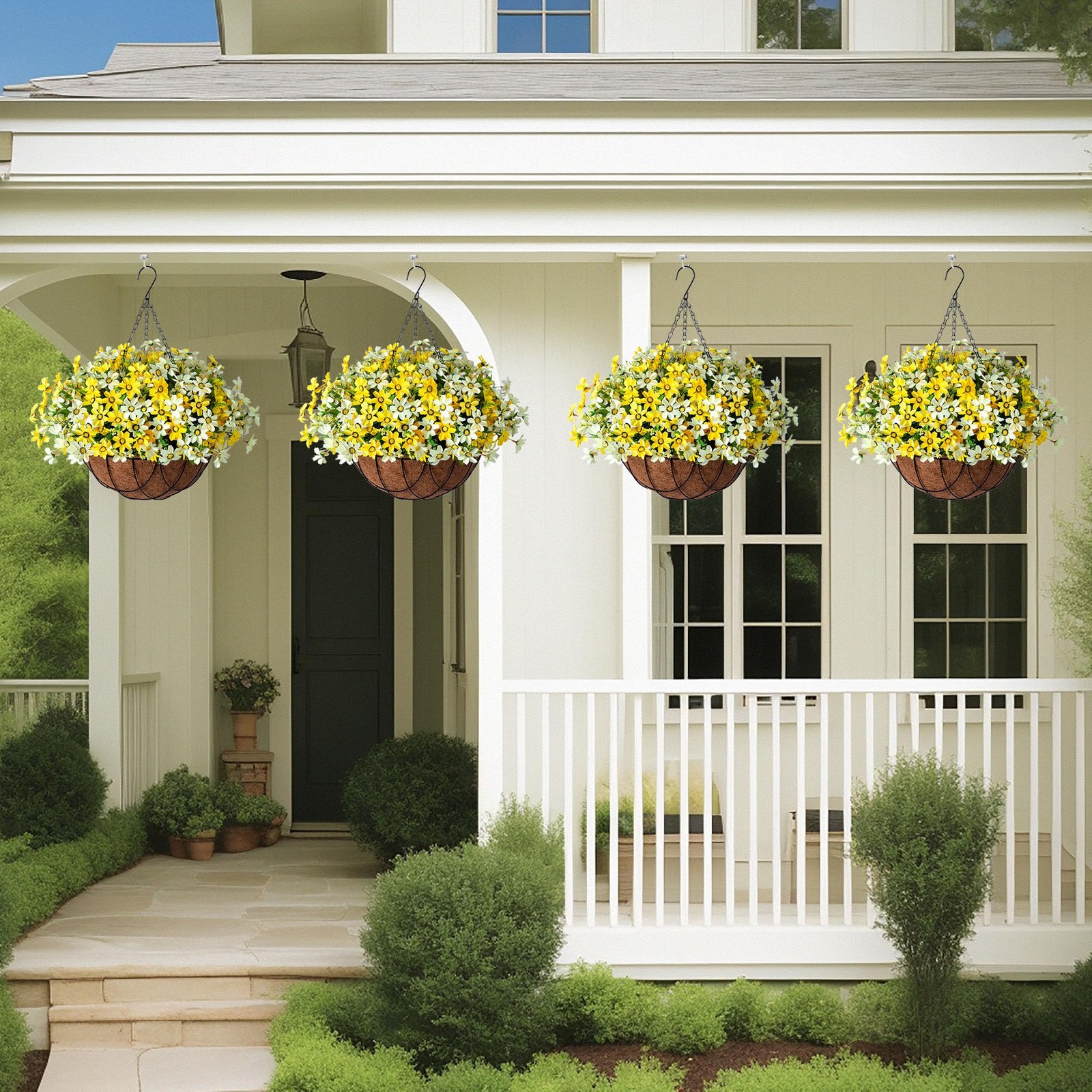 Artificial Silk Flowers Hanging Baskets Outdoors,Chrysanthemum with Eucalyptu…