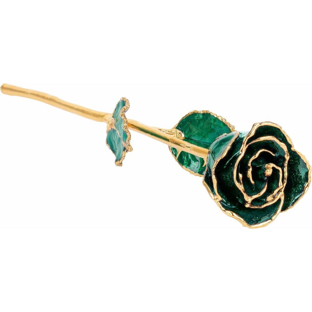 24k Gold Dipped Sparkle Emerald Lacquer Real Rose Valentine’s Day Holiday Gift