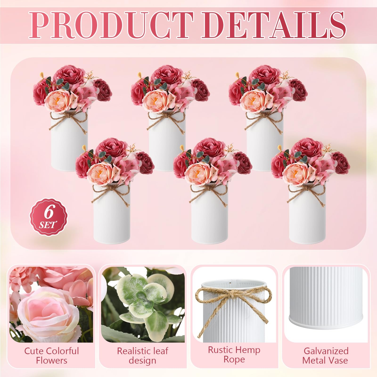 6 Sets Wedding Centerpiece for Table Decoration Dusty Pink Artificial Fake Ro…
