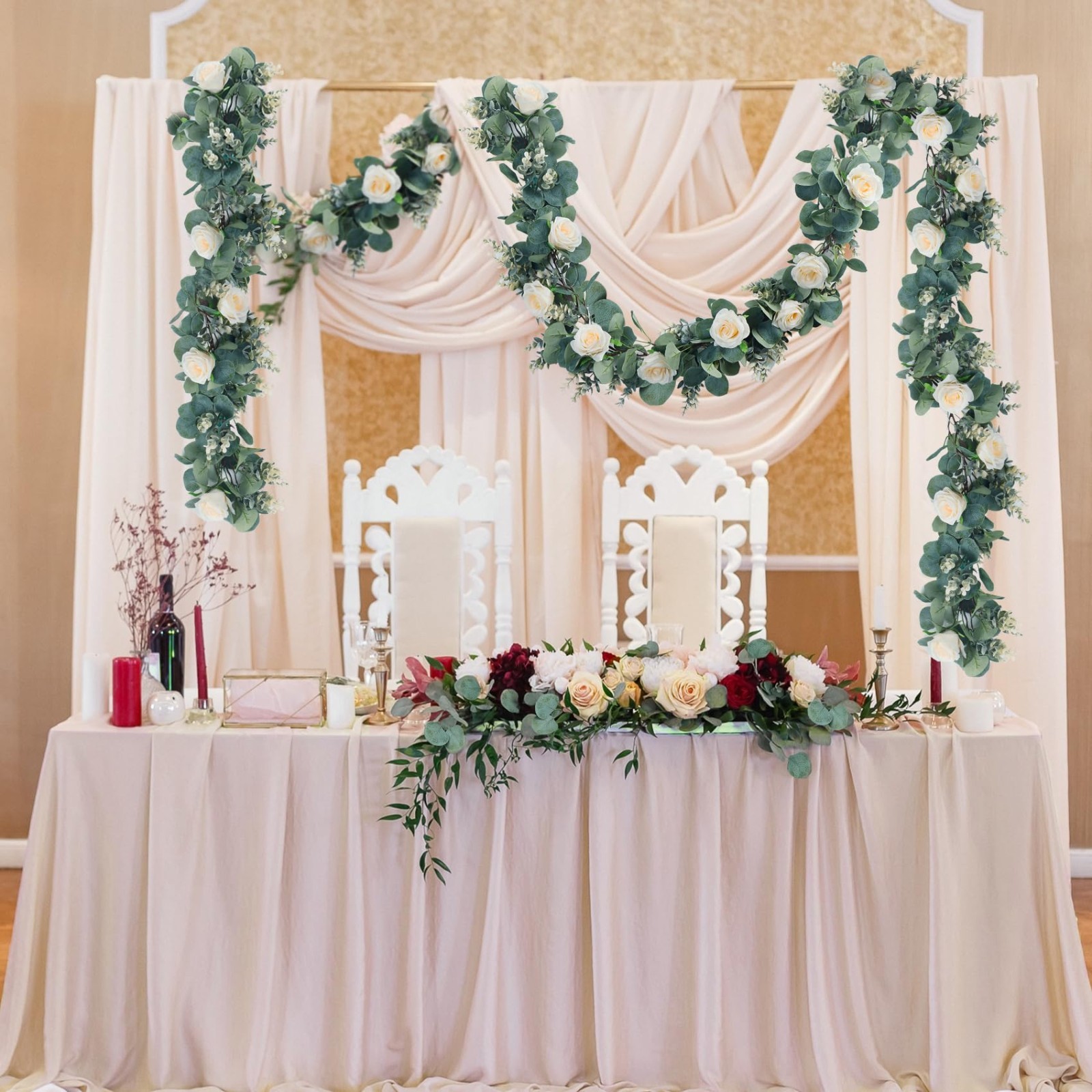 Lush Eucalyptus Garland 6.56 Ft – Faux Greenery Vines for Wedding, Baby Shower,