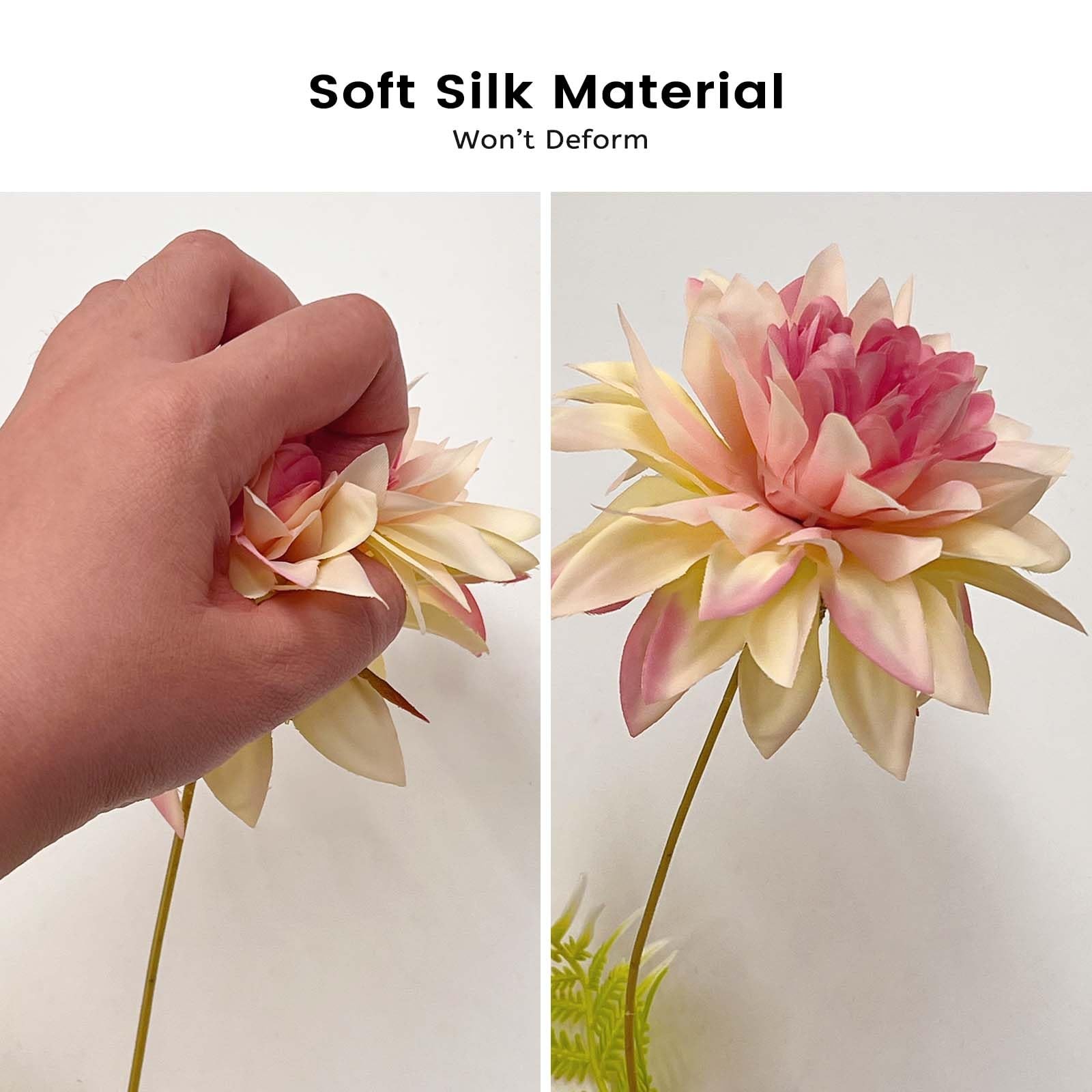14 Blooms Artificial Dahlia Flowers, 2 Bunches Gradient Pink Fake Dahlias wit…