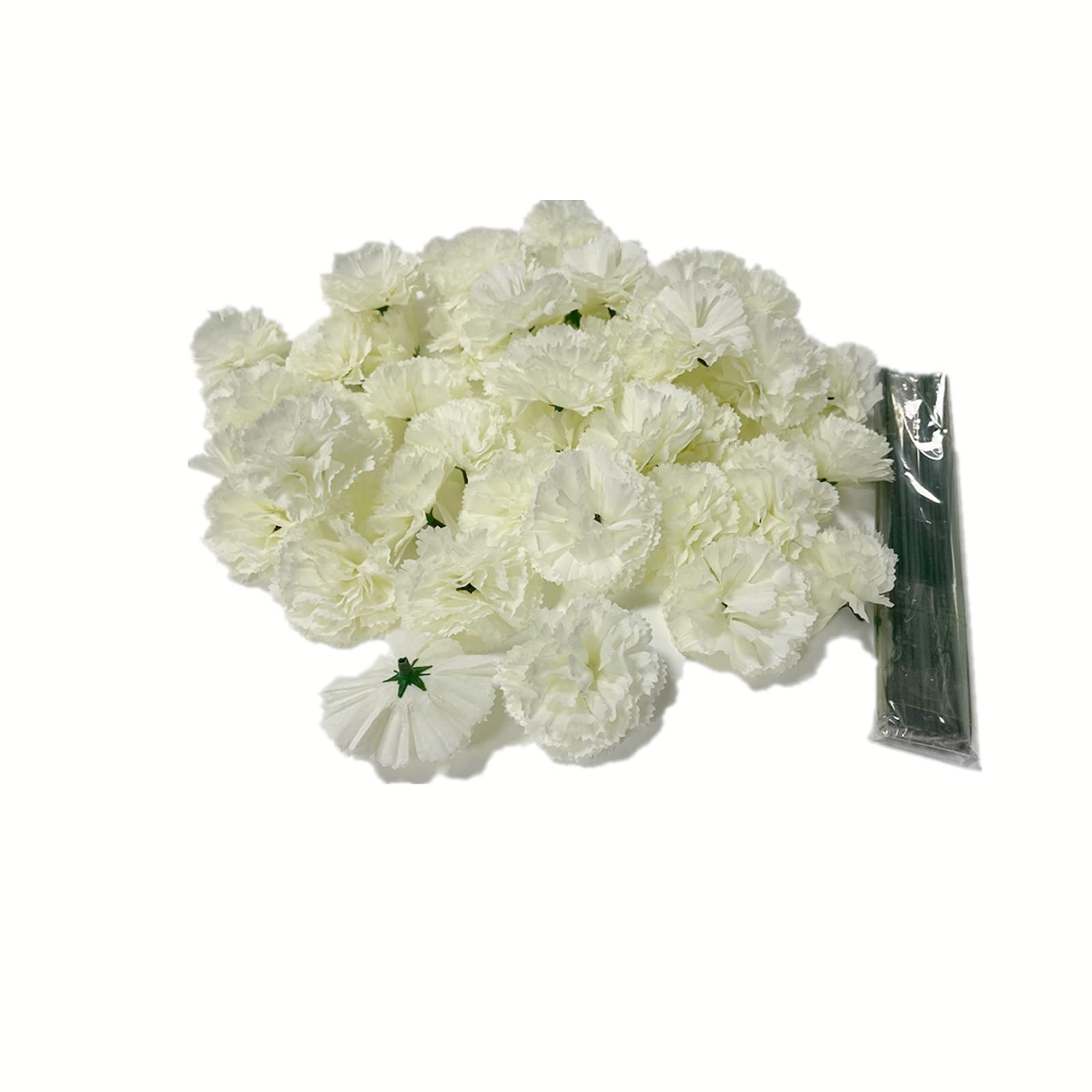 50 Artificial Silk Carnation Flower Head with Stems Set,Vase Fillers, for Hom…