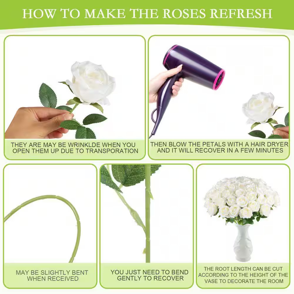 50 Pcs Realistic White Velvet Silk Artificial Roses for Wedding Centerpieces and