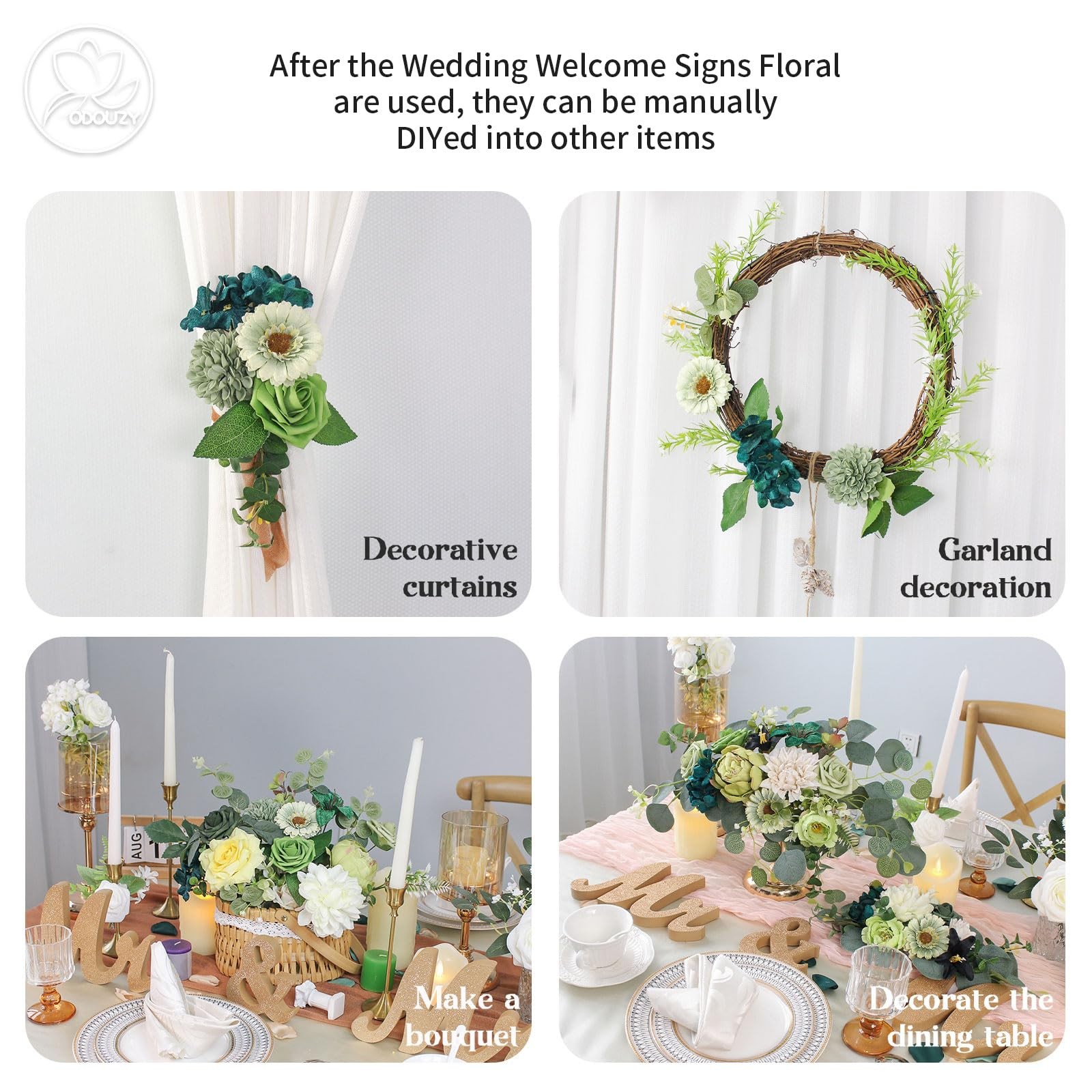 2 PCS Dark Green Artificial Wedding Arch Flowers Sign Faux Floral Swags