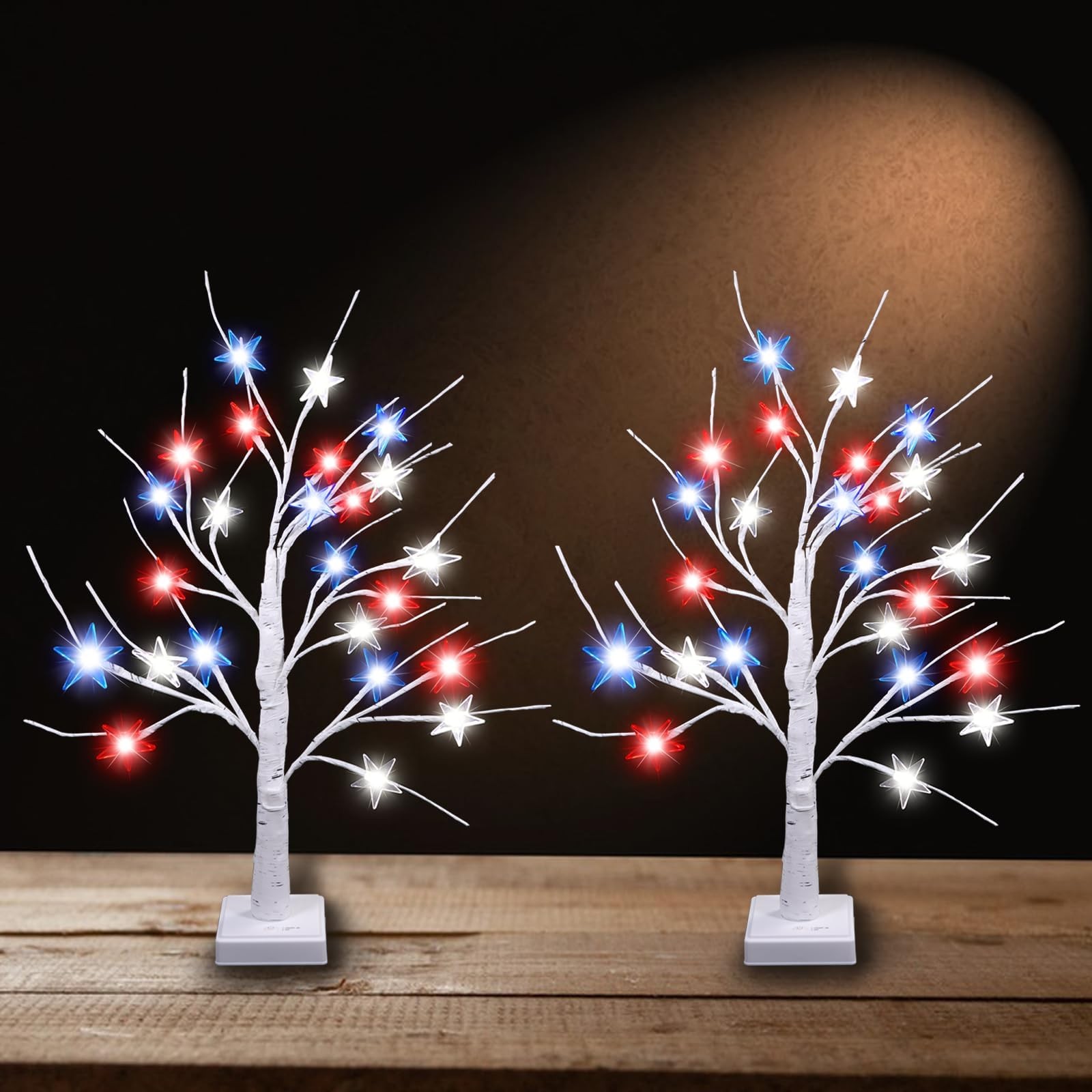 2Pack 24Inch 4th of July Decorations Patriotic Tree Lights, 24 LED Red White …