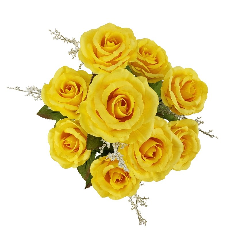 17.5in Yellow Rose Bush Artificial Flowers Indoor Decor Faux Floral Arrangement