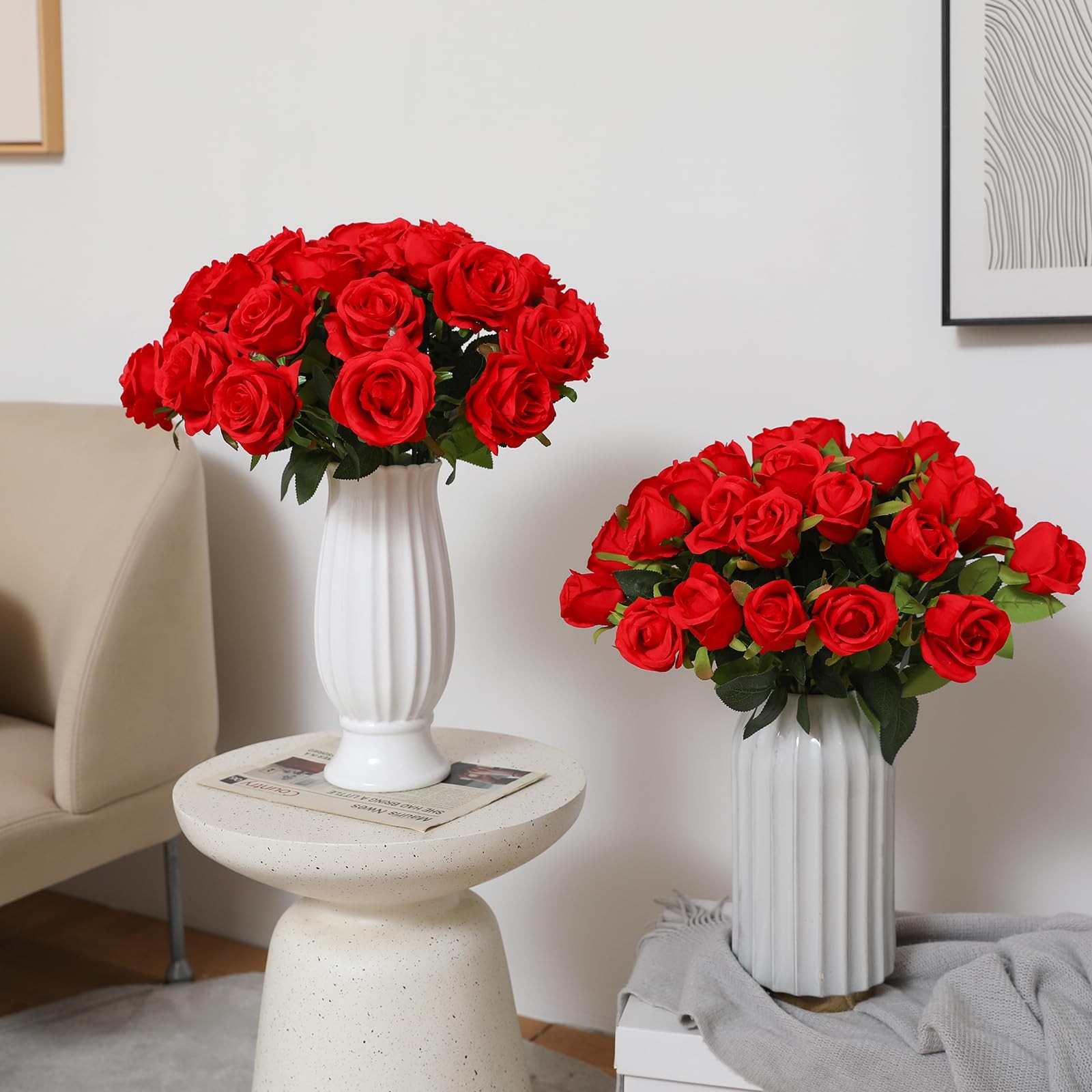 Red Roses Artificial Flowers – 12 pcs Realistic Long Stem Fake Roses Mashup S…