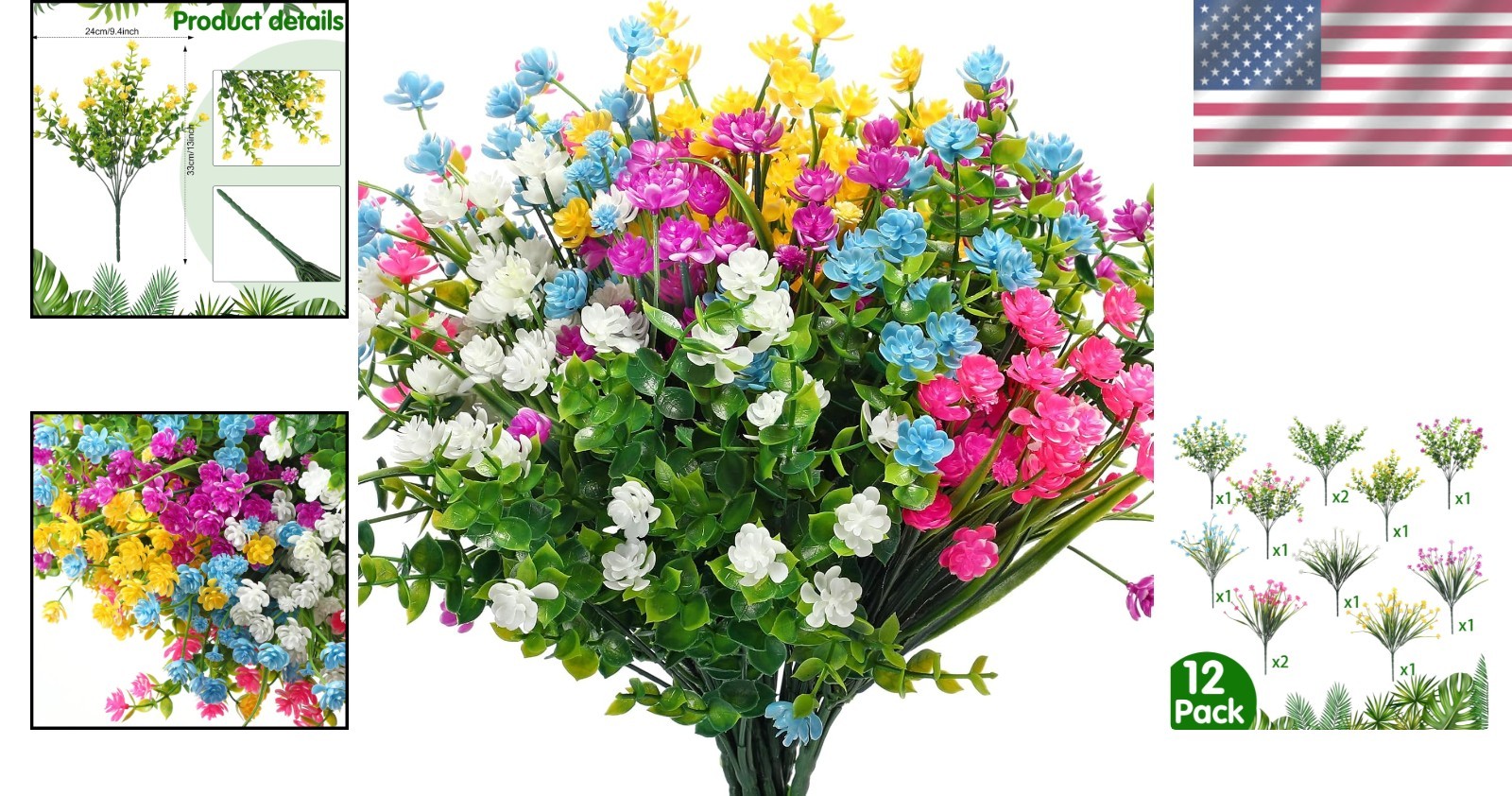 Faux Flower Set – 12 Lifelike UV Resistant Plants for Indoor & Outdoor Elegance
