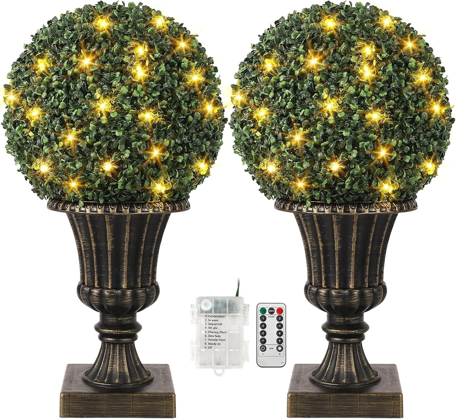 16″ Pre-Lit Artificial Plant with Lights Timer Remote Control Outdoor Ball Tree