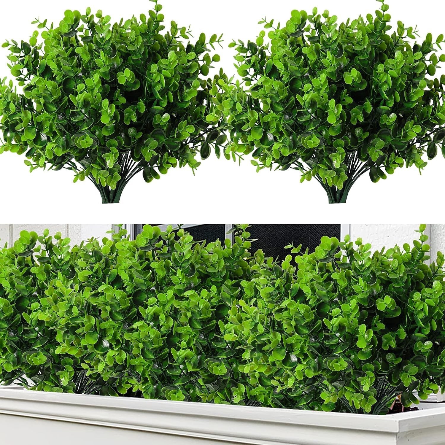 8 Bundles Faux Greenery Bushes – Artificial Eucalyptus & Boxwood Plants for Home
