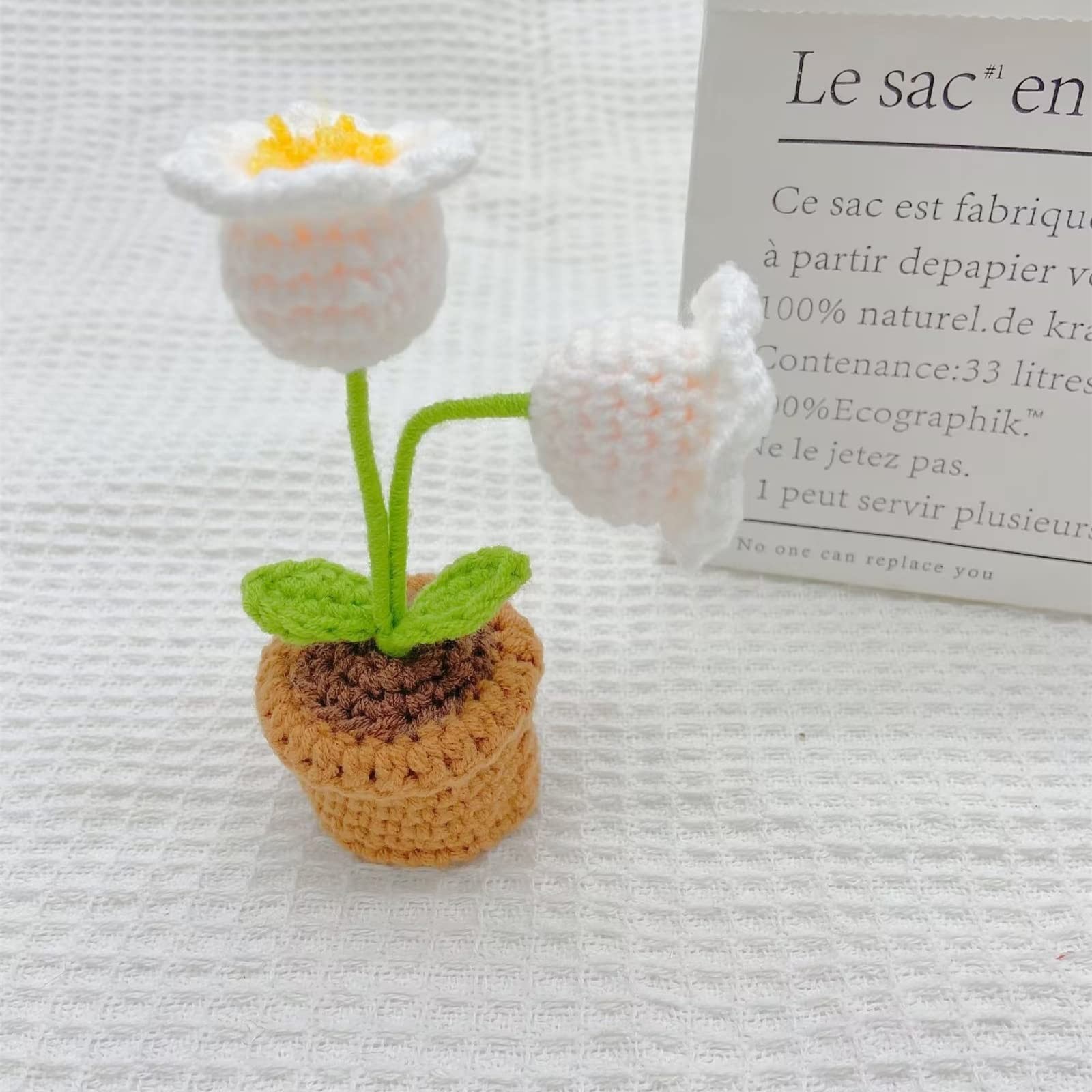 3 PCS Mini Crochet Flower Potted Plant Knitted Fake Plum Blossom Home Decor