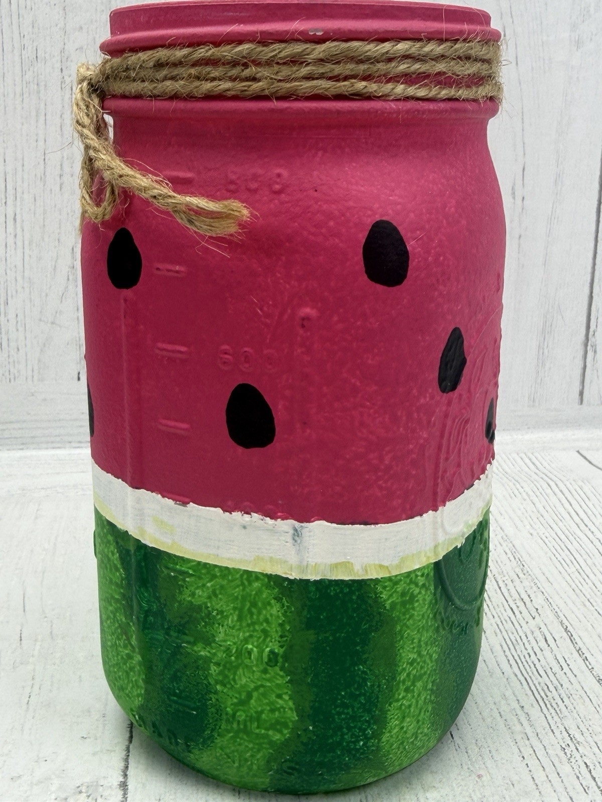 Hand Painted Watermelon Mason Jar Set Summer Rustic Decor Centerpiece