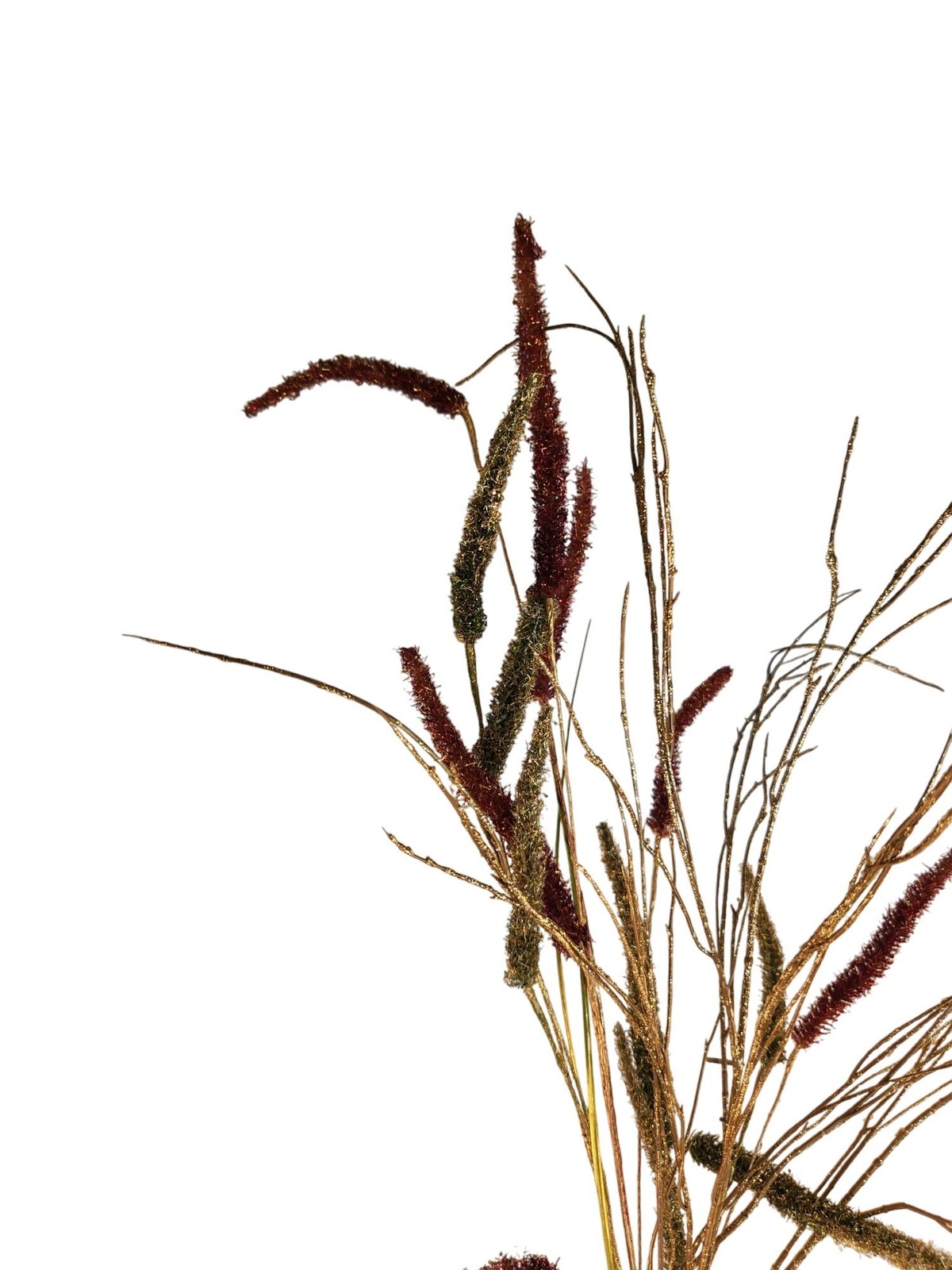 Glitter Artificial Floral Grass Spray Red & Gold Decorative Branch Stems Christm