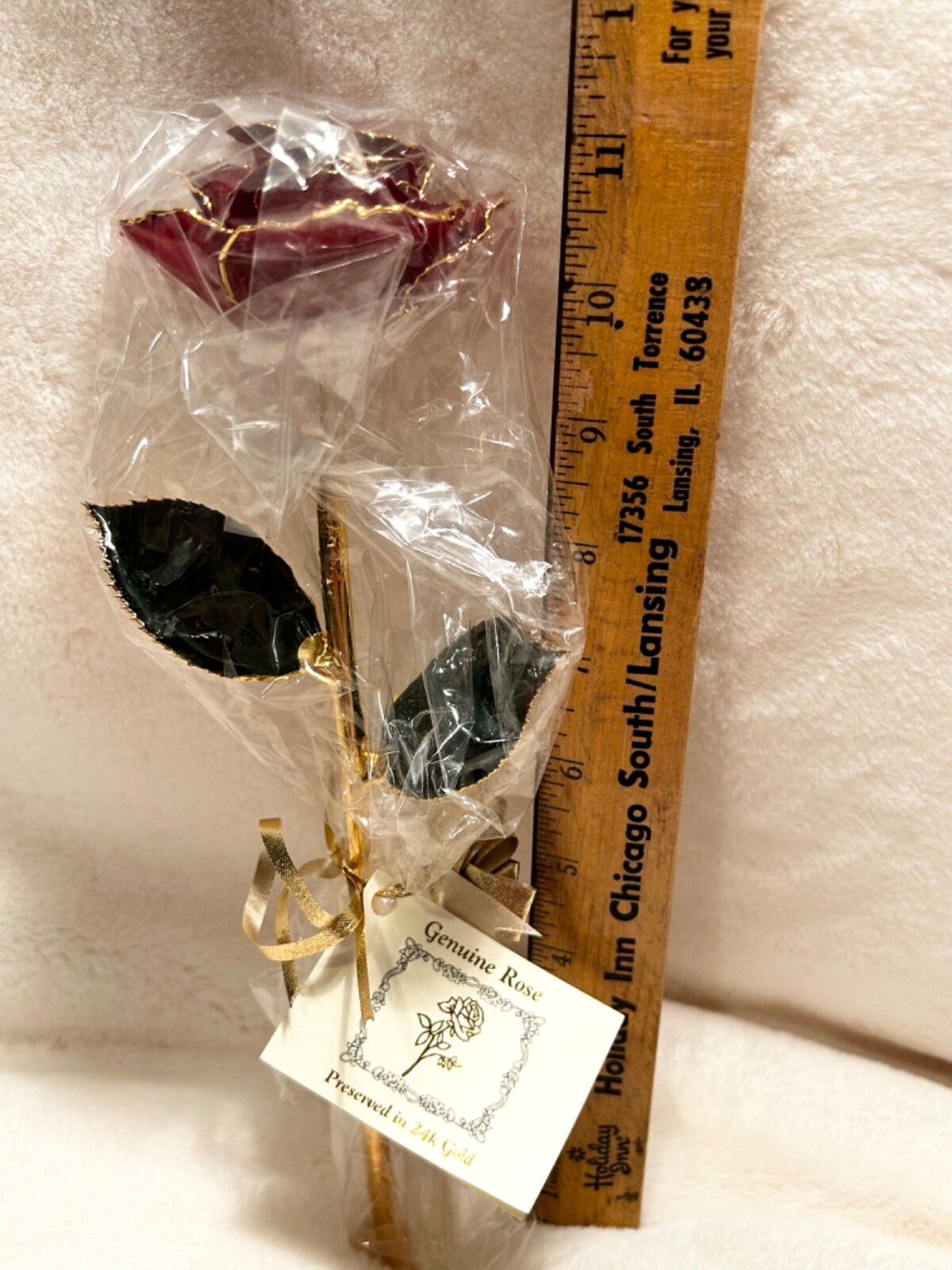 24 Karat Gold Dipped Real Red Rose Preserved in Real Gold With Original Box