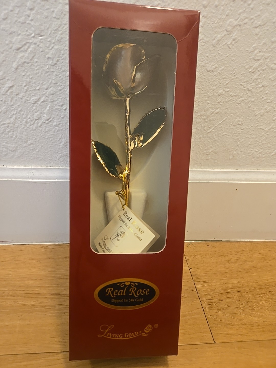 LIVING GOLD REAL ROSE DIPPED IN 24K GOLD BEIGE BOXED Vintage With Certificate