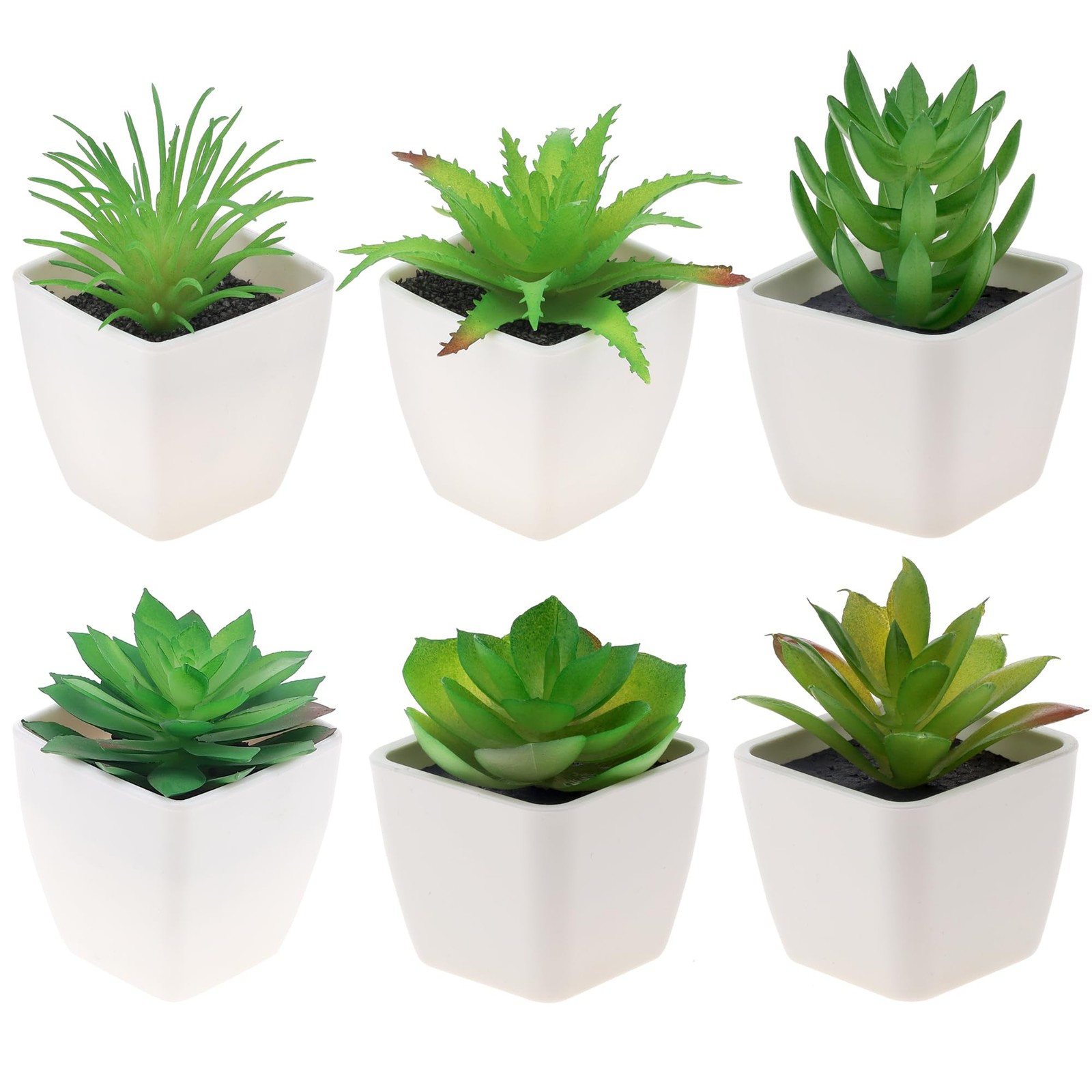 6 Pcs Artificial Succulents Plant Potted Decoration Fake Green Aloe Lotus Mod…