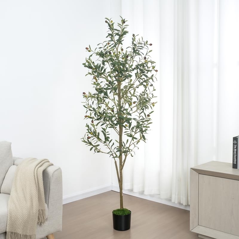 6ft (180 cm) Artificial Olive Tree with Black Plastic Pot & Moss – 1080 Leave…