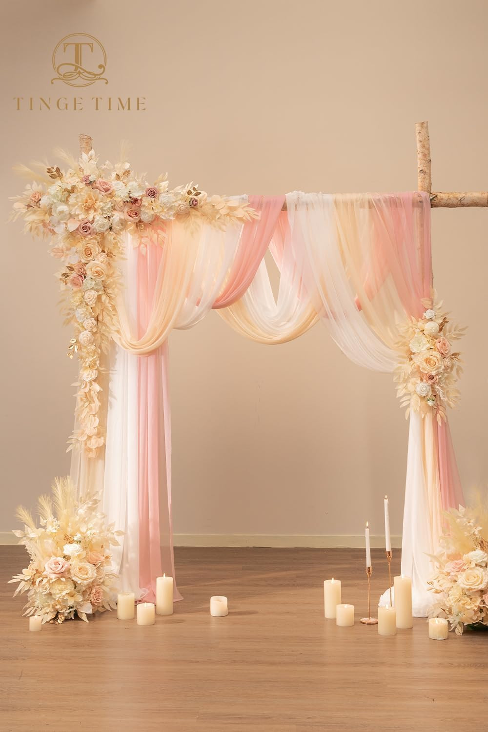 Wedding Arch Flowers Kit – Deluxe 5Pcs Artificial Floral Swag with 3 Sheer Drape
