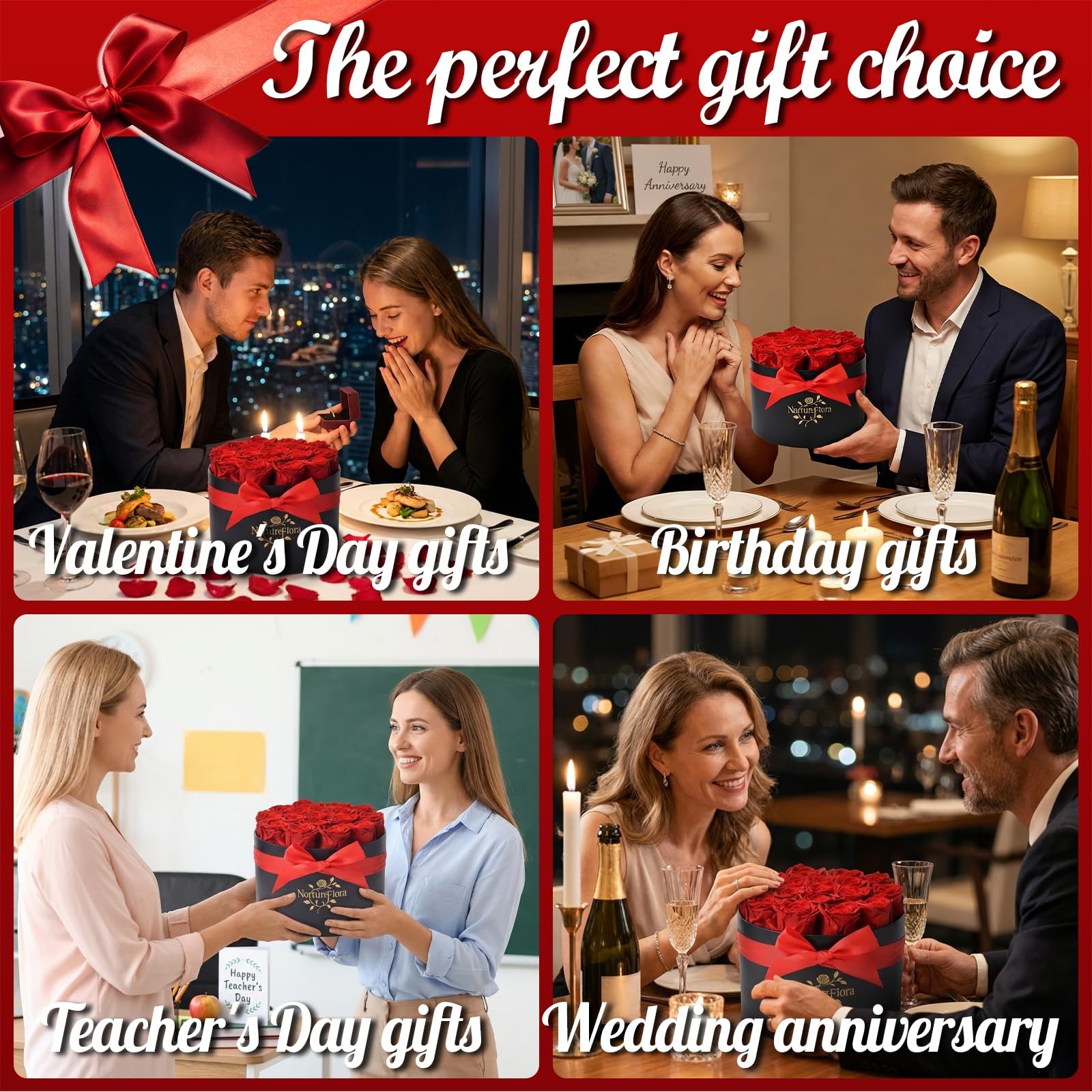 17 PCS Forever Preserved Red Roses Gift Real Flowers In Box Anniversary Her