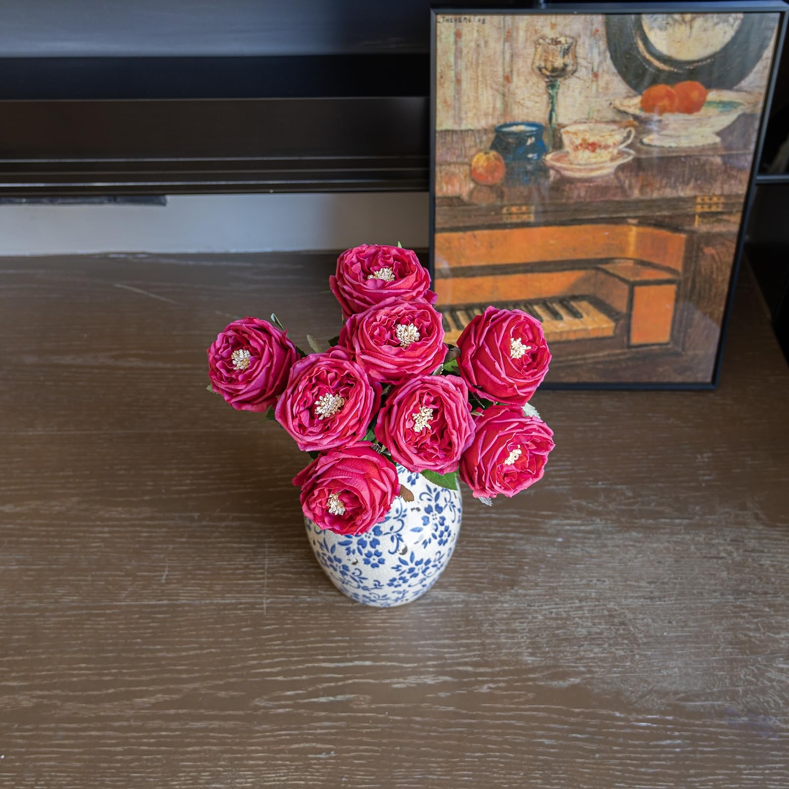 Soft Touch Artificial Roses and Peonies, 4 Stems Faux Latex Flowers for Vase,…