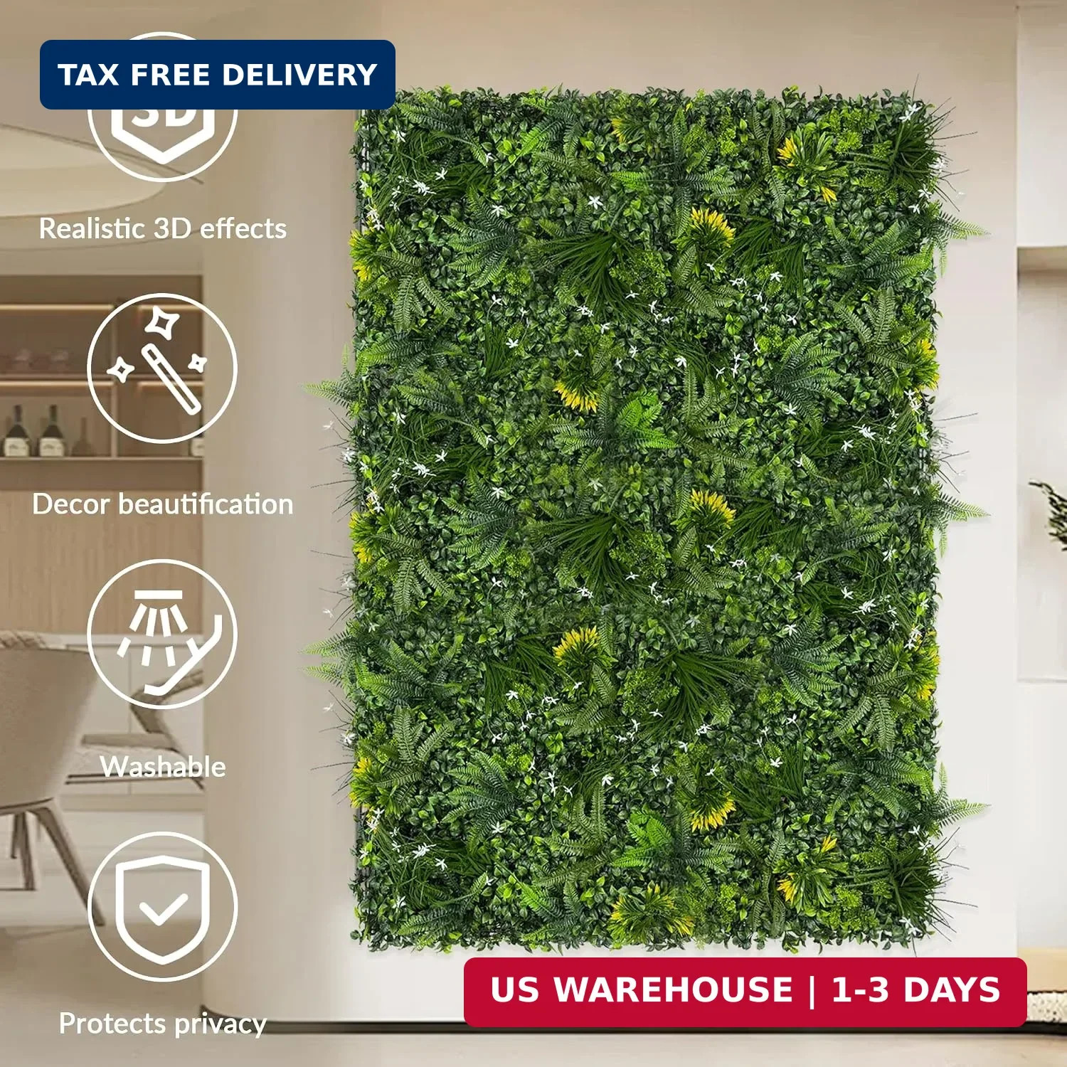Artificial Grass Wall Boxwood Panel Roll: 40″x120″ UV Resistant | Faux Green Lea