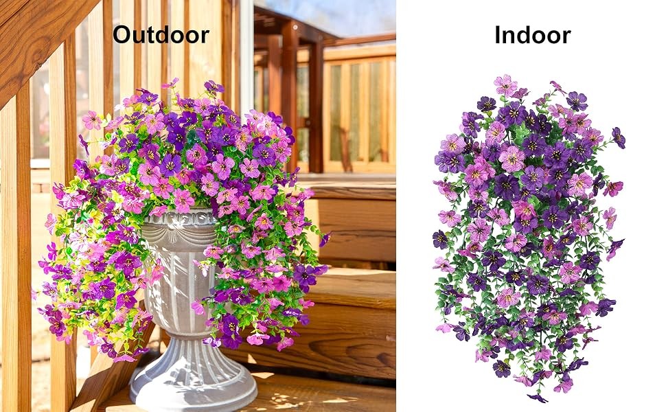 Artificial Faux Hanging Flowers Plants for Spring Outdoor Outside Decoration, 2