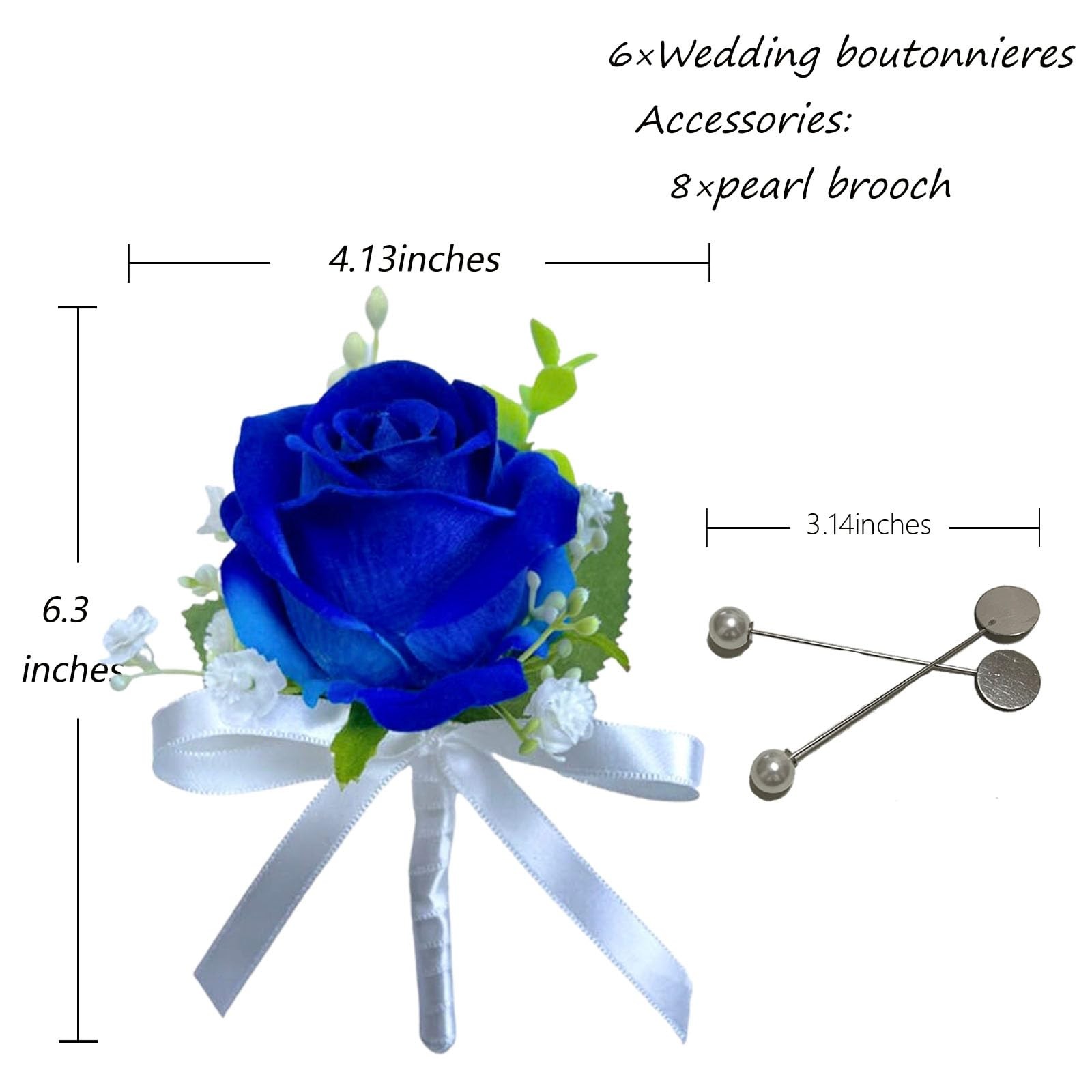 Navy Blue Rose Boutonniere For Men Wedding Set 6 Groom Artificial Flowers