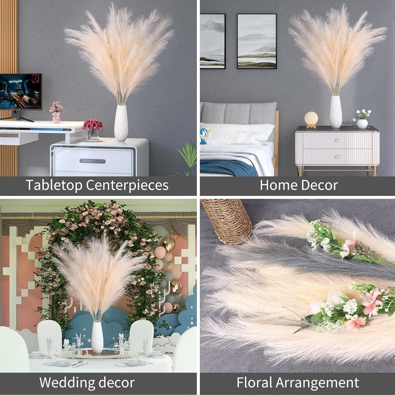 Luxurious 6-Stem Faux Pampas Grass – 43″ Light Purple Decor for Elevating Spaces