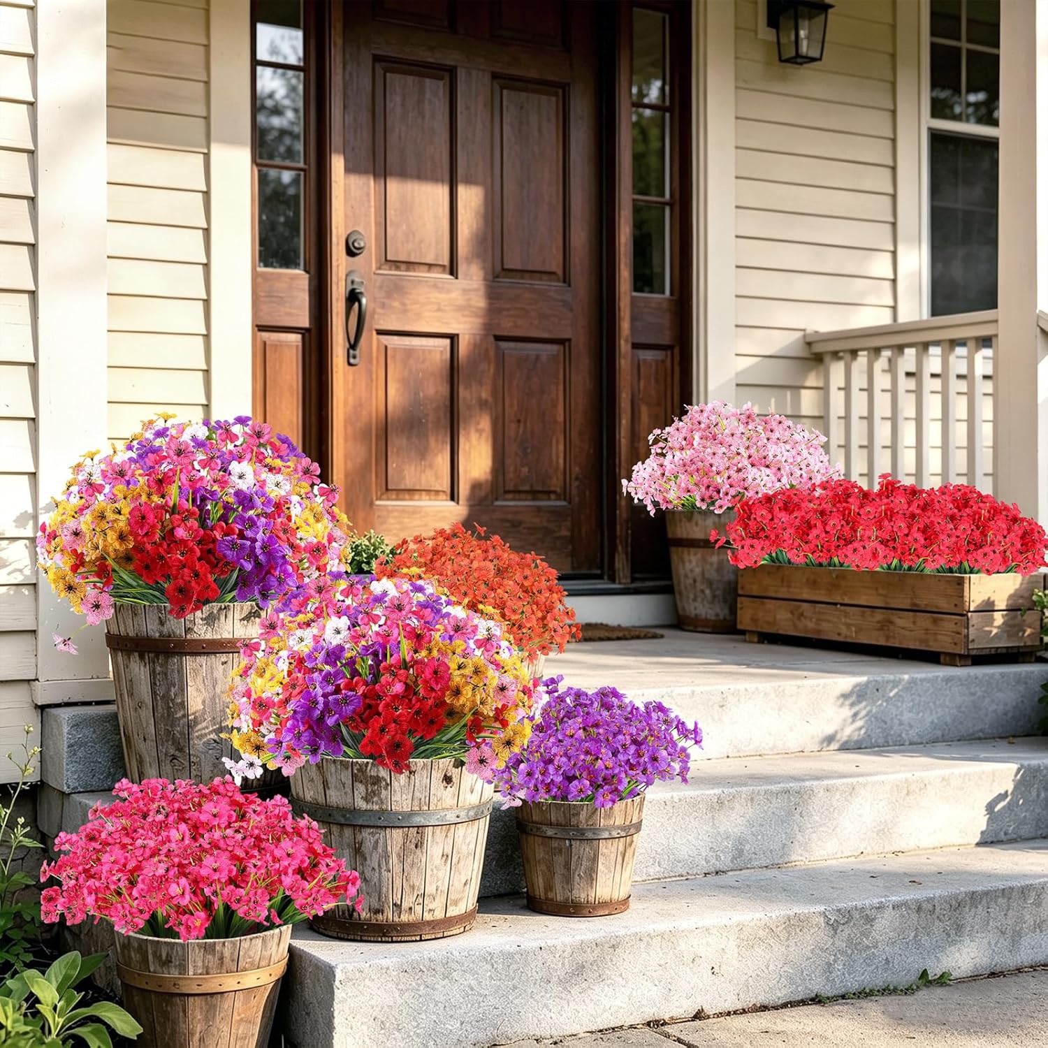 Artificial Flowers for Outdoors 12 Bundles Realistic Faux Plants UV Resistant Fa
