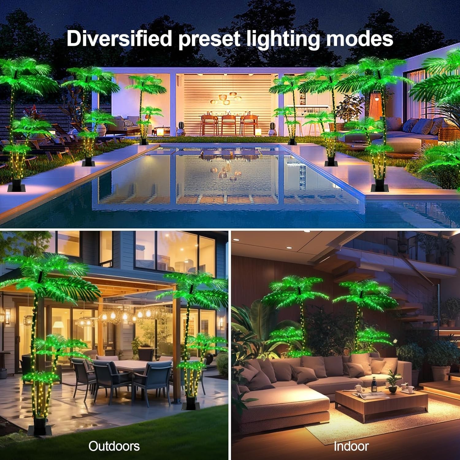 Artificial Lighted Palm Trees for Indoor Decor, 6.3Ft 219 LED Plug in Fake Tree