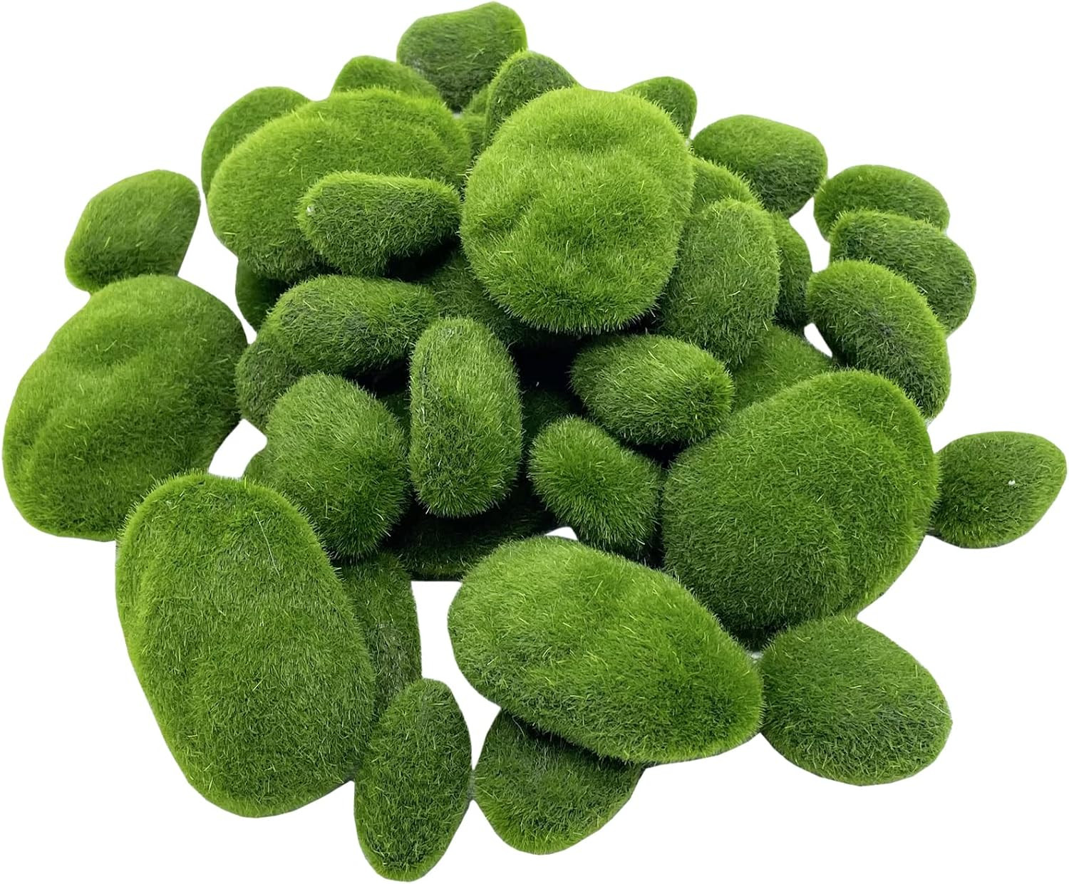 40PCS Artificial Moss Rocks Decorative Moss Balls Green Moss Covered Stones