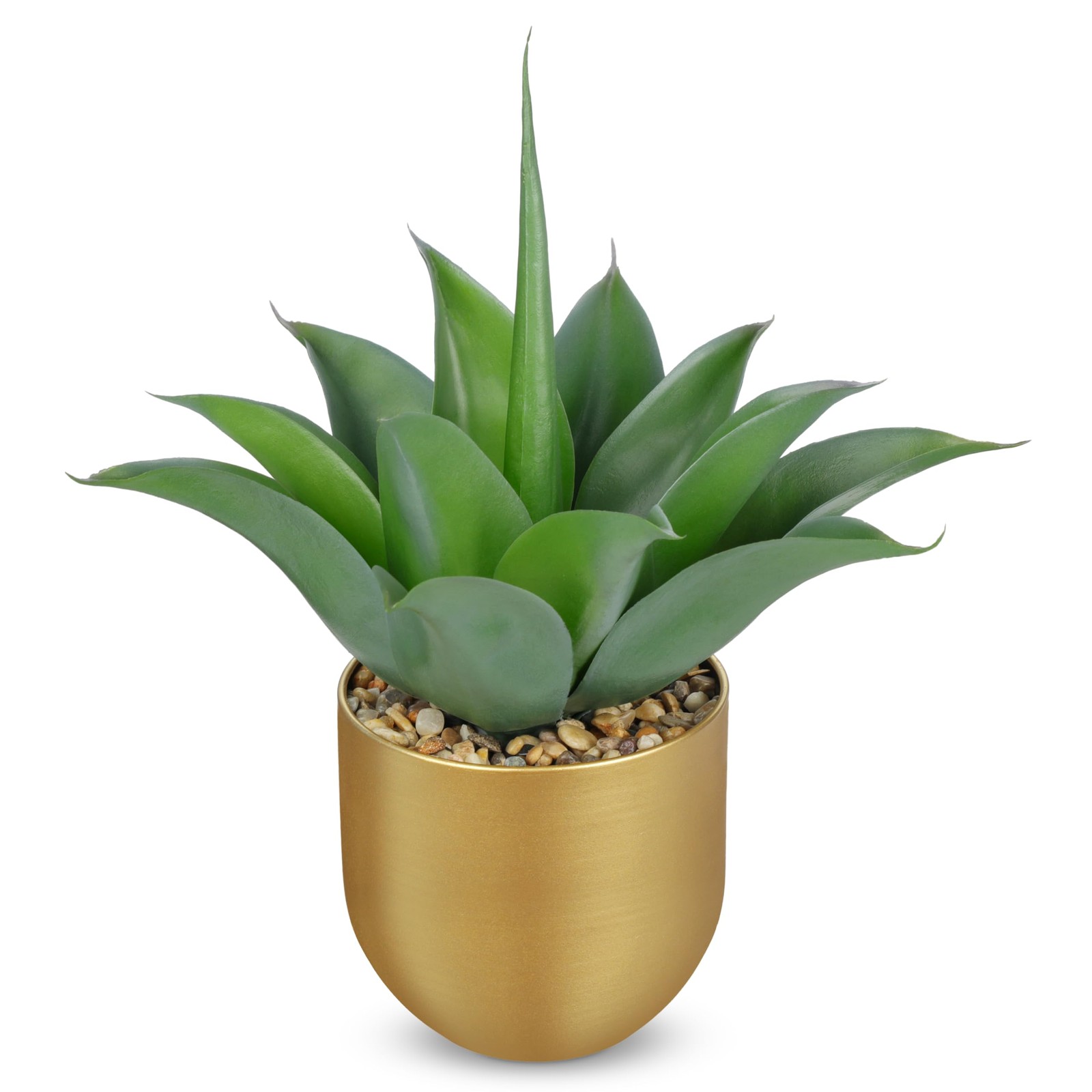 13 Inch Artificial Agave Plant Gold Metal Pot Gray-Green Faux Succulent