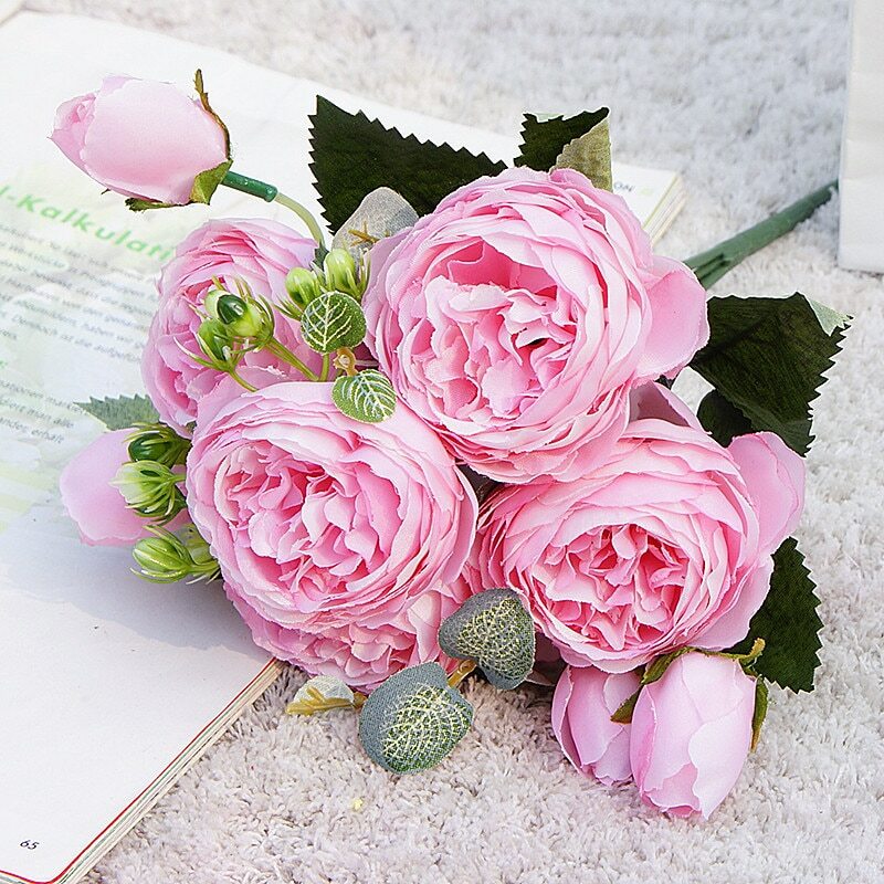 Artificial Silk Peony Rose Flower Fake Wedding Bouquet DIY Home Party Decor