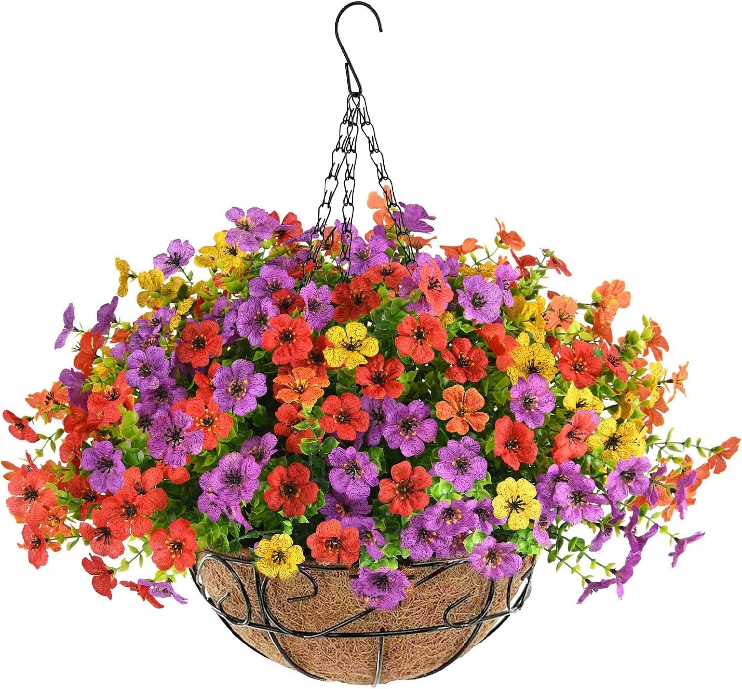 Artificial Faux Hanging Plants Flowers with Basket for Outdoor Outside Decora…