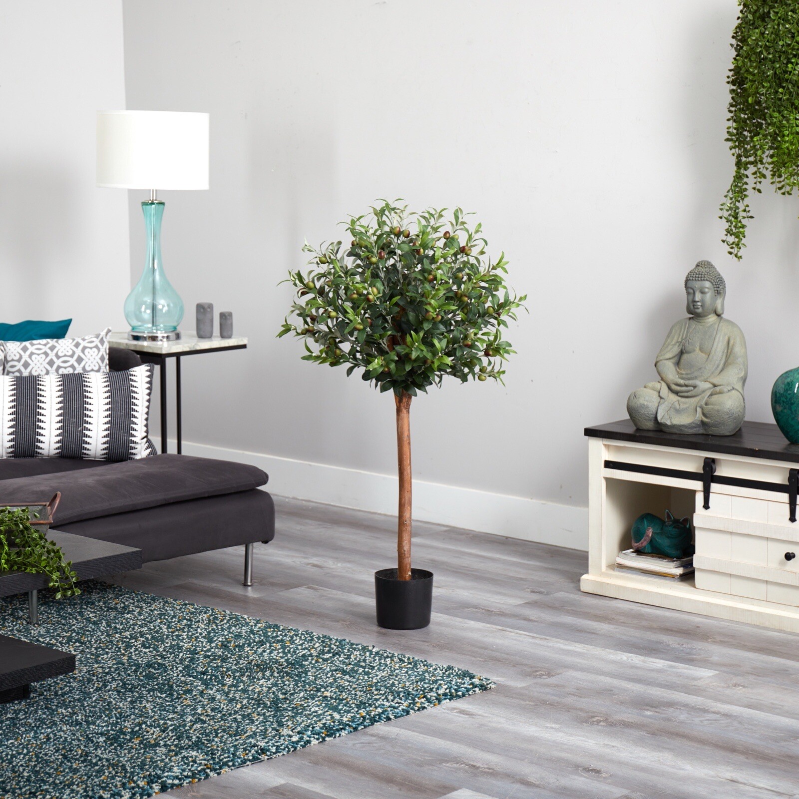 4’ Olive Topiary Artificial Tree w/Natural Trunk Home Decor. Retail $169.