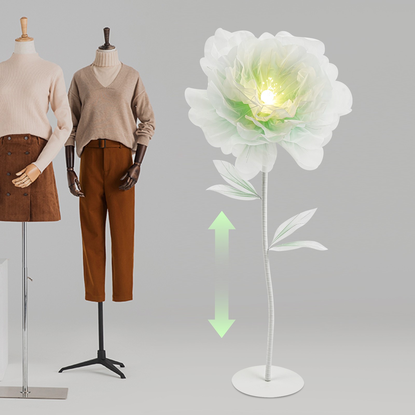 Auto-Open Artificial Flower with LED Light Green Floral Decor For Wedding Party