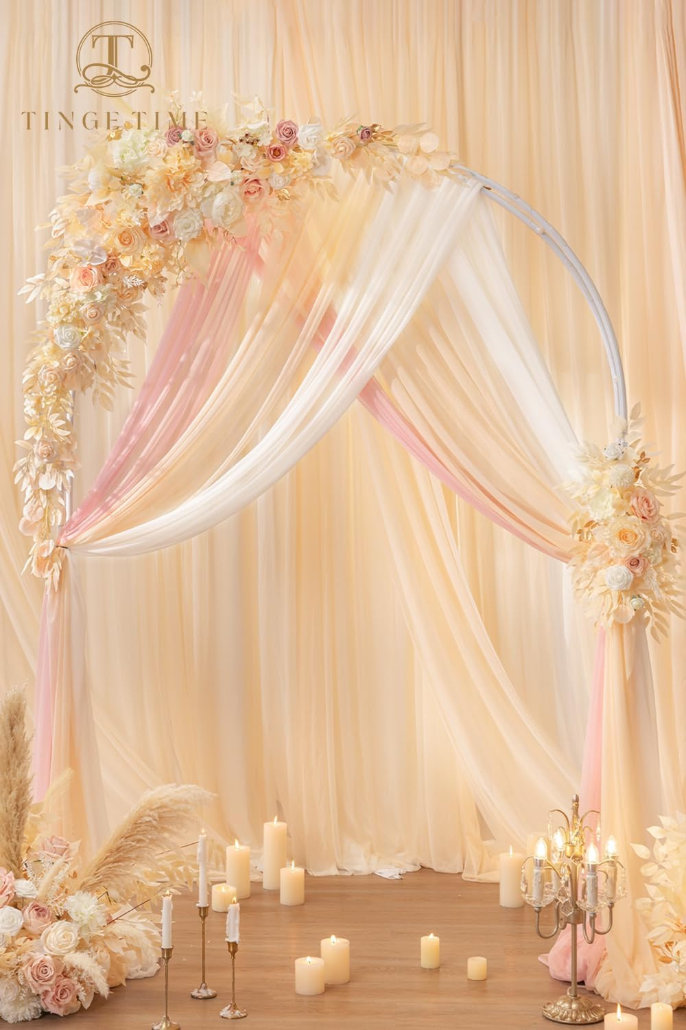 Wedding Arch Flowers Kit – Deluxe 5Pcs Artificial Floral Swag with 3 Sheer Drape