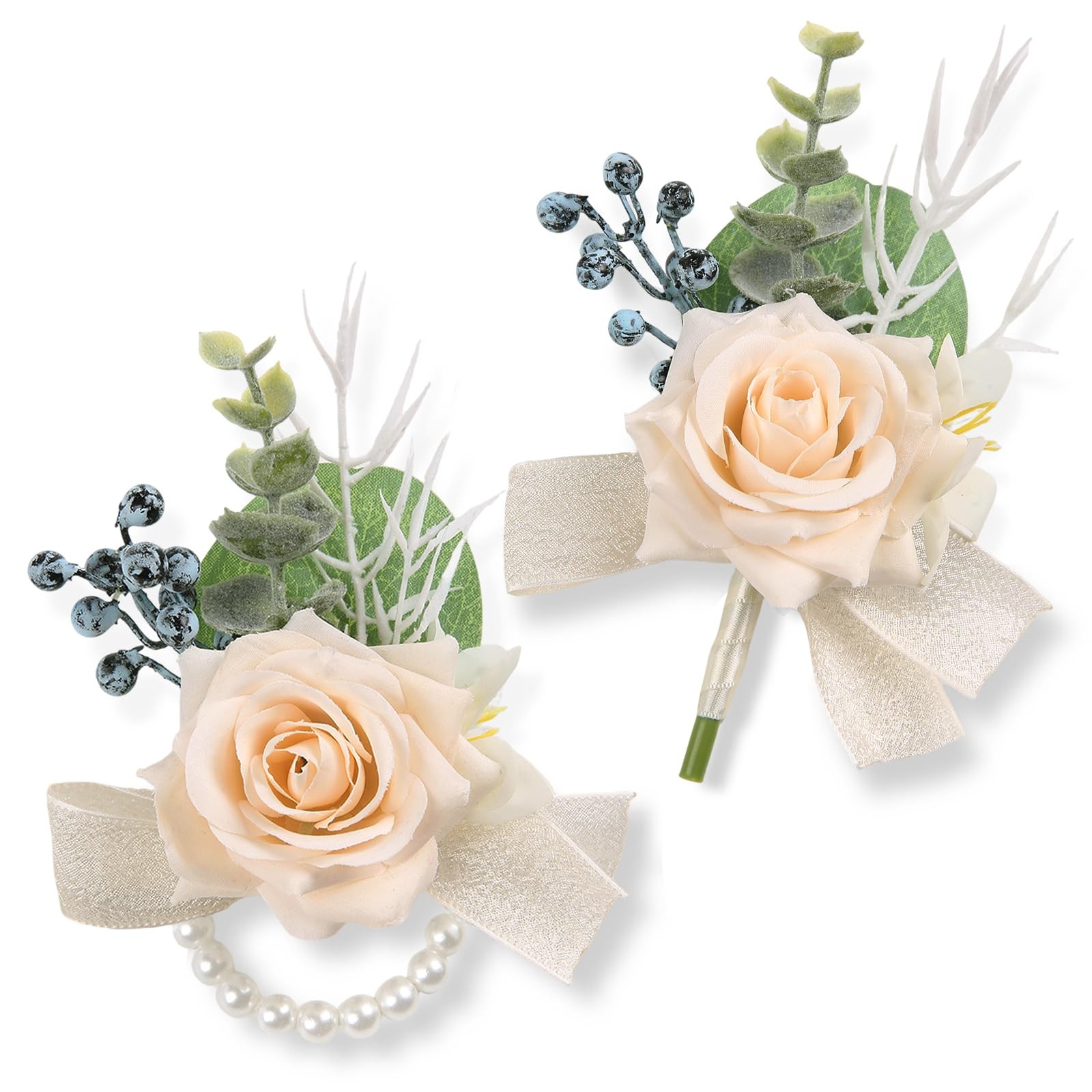 Champagne Artificial Silk Rose Corsage and Boutonniere Set for Prom